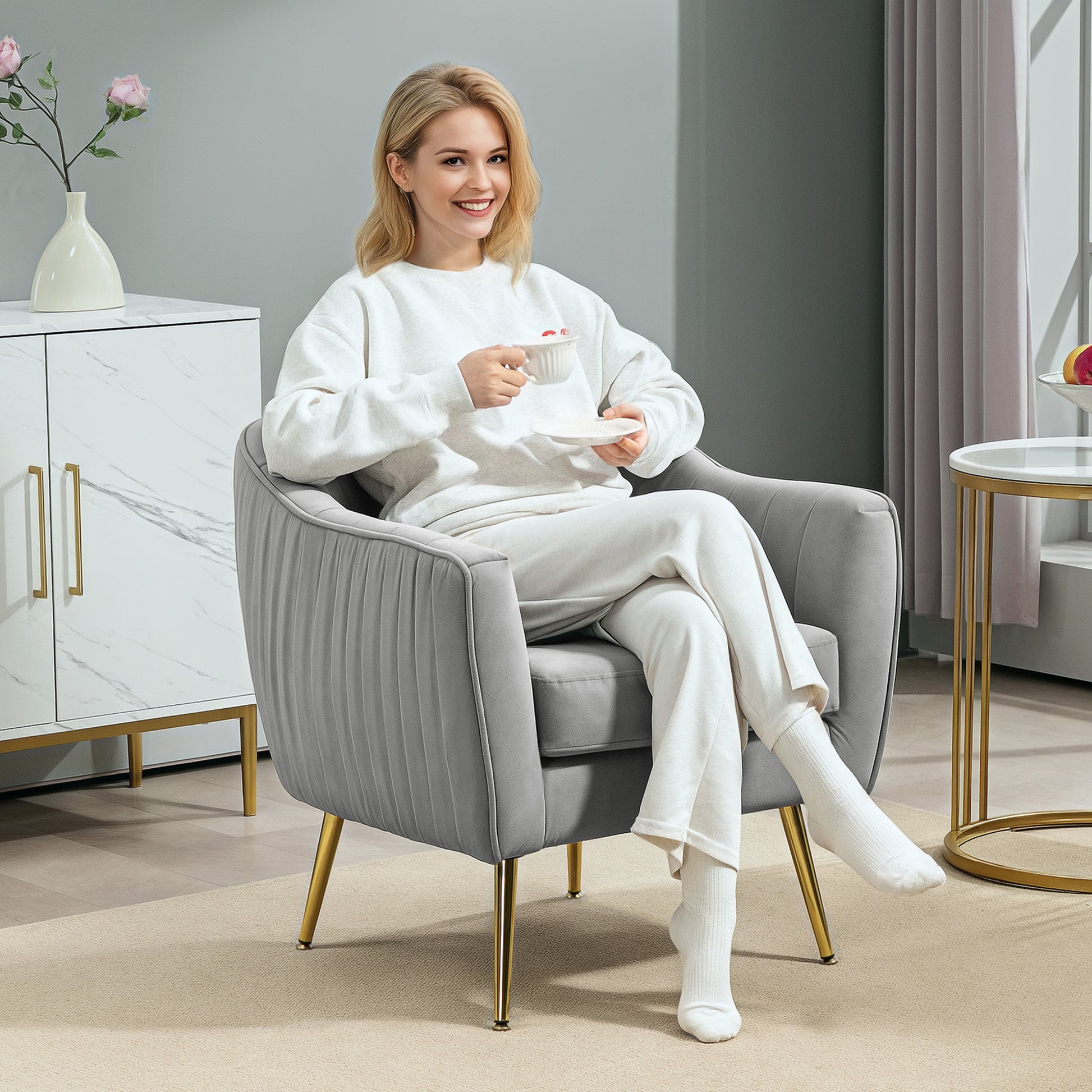 Velvet-Feel_Shell_Back_Grey_Accent_Chair_Reallife