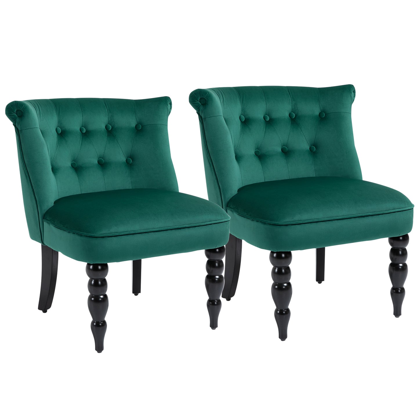 Velvet Accent Chair Set of 2, Button Tufted Wingback Chair with Rubber Wood Legs for Living Room, Green