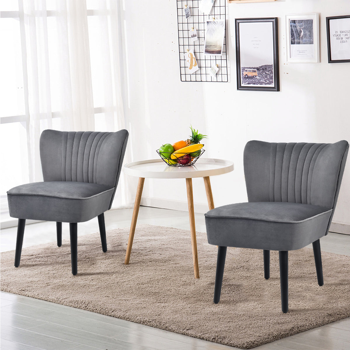 Velvet Accent Chair Set of 2 Modern Leisure Chair with Rubber Wood Legs-Grey study room