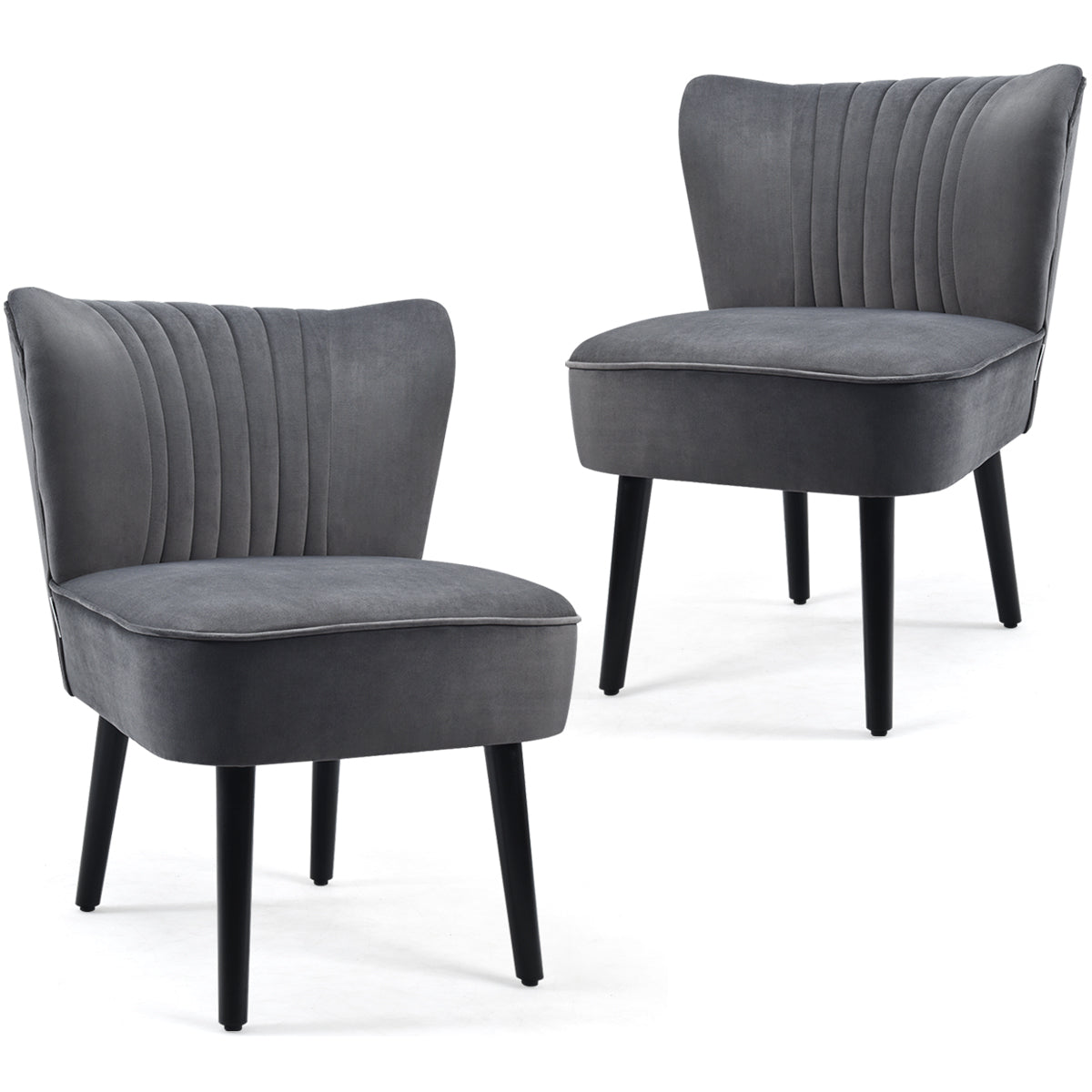 Velvet Accent Chair Set of 2 Modern Leisure Chair with Rubber Wood Legs-Grey Chairway