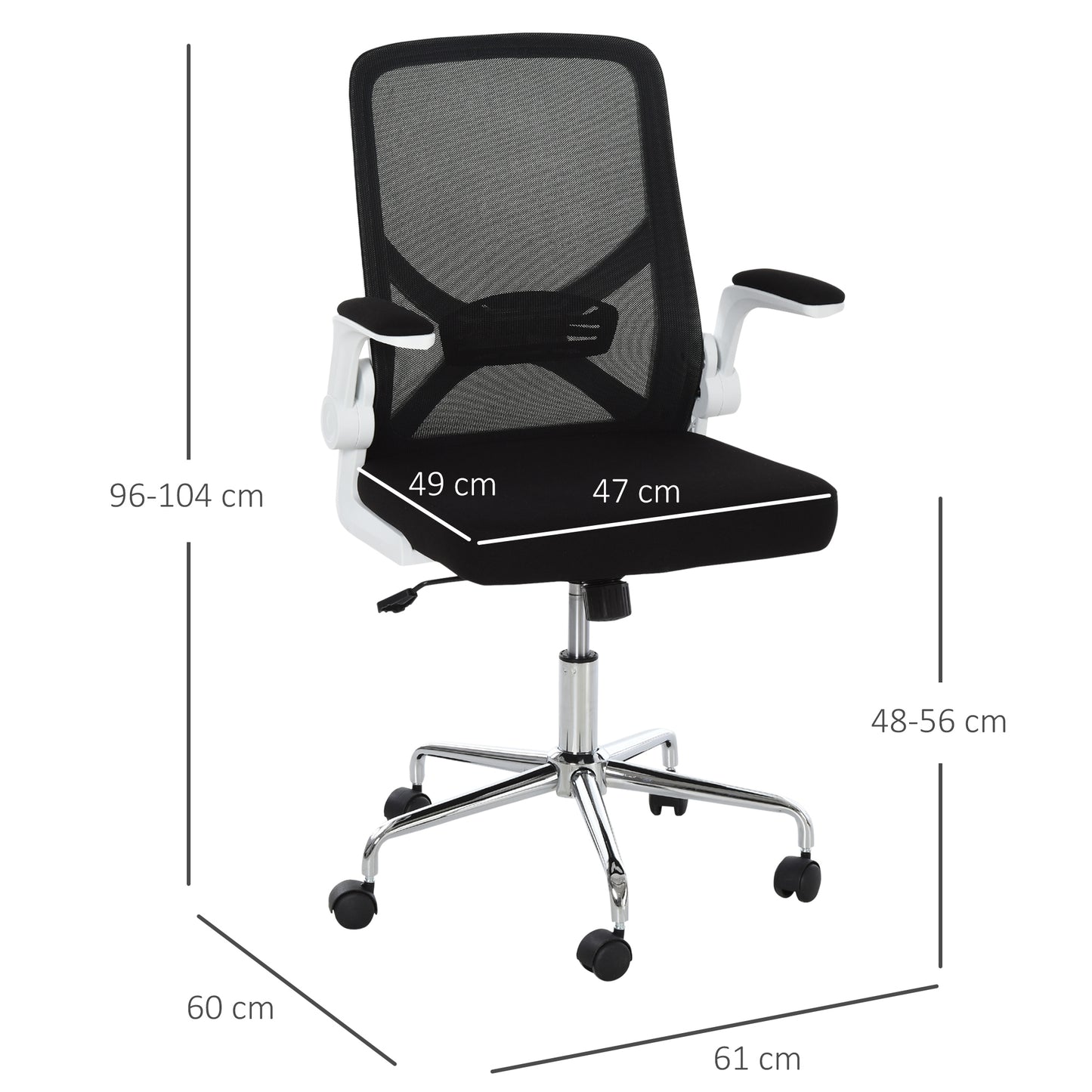 Image for Vinsetto Mesh Office Chair with Flip-Up Arm, Lumbar Support, Home Task High Back Swivel Chair Adjustable Height, Black