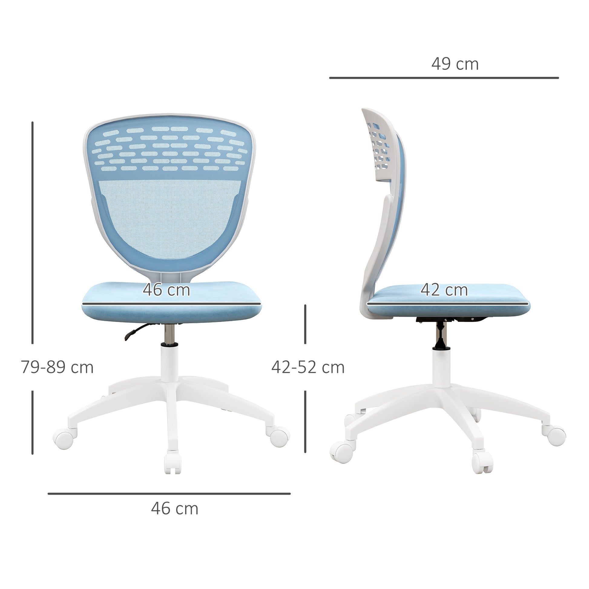 Image for Vinsetto Armless Desk Chair, Mesh Office Chair, Height Adjustable with Swivel Wheels, Blue