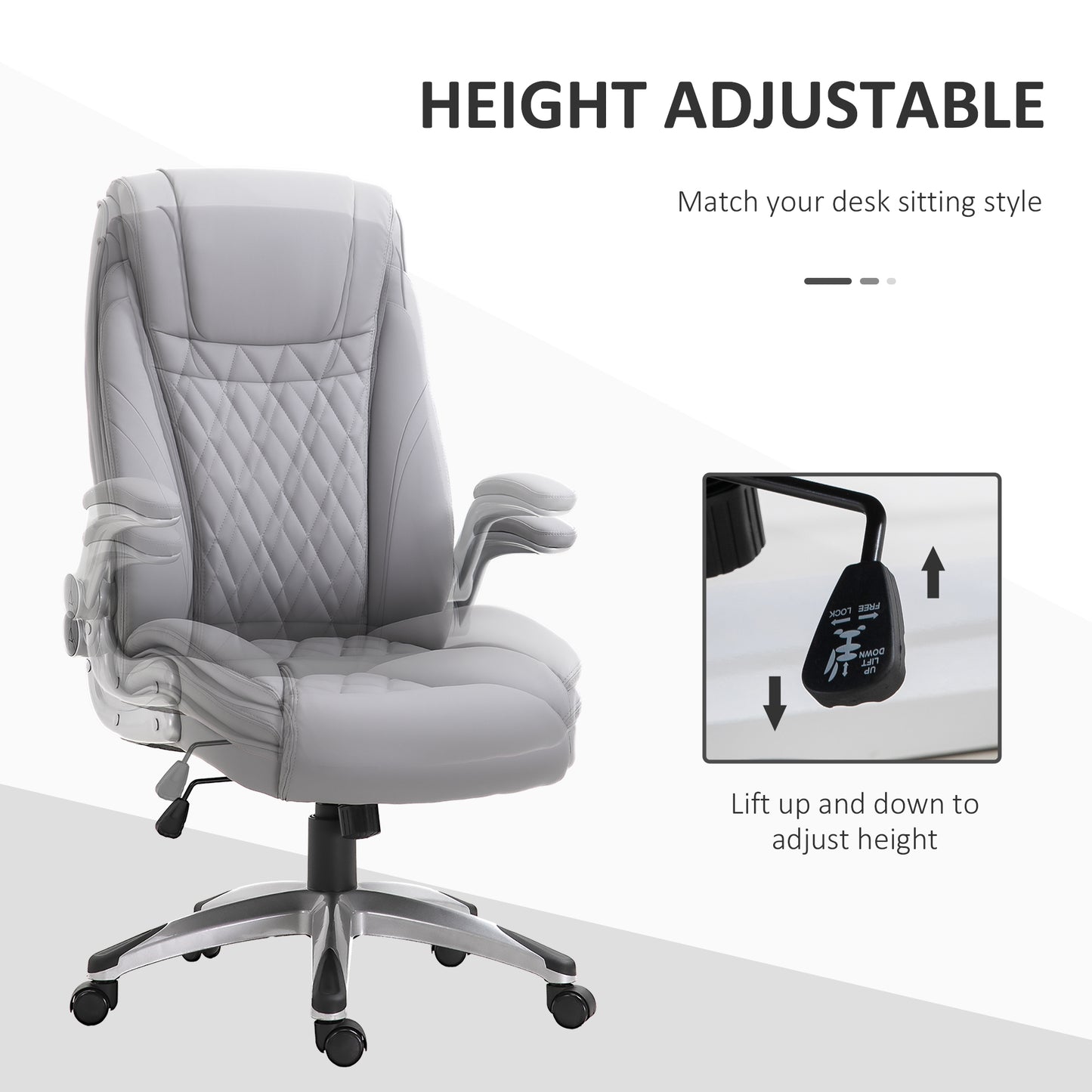 Image for Vinsetto High Back Executive Office Chair Home Swivel PU Leather Ergonomic Chair, with Flip-up Arm, Wheels, Adjustable Height, Grey