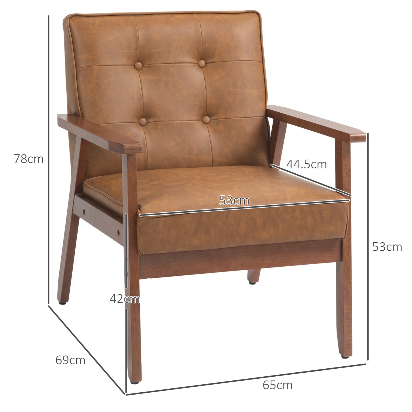 HOMCOM 2 Pack Retro-Style Accent Chair, with Faux Leather Seat - Brown - ChairwayUK