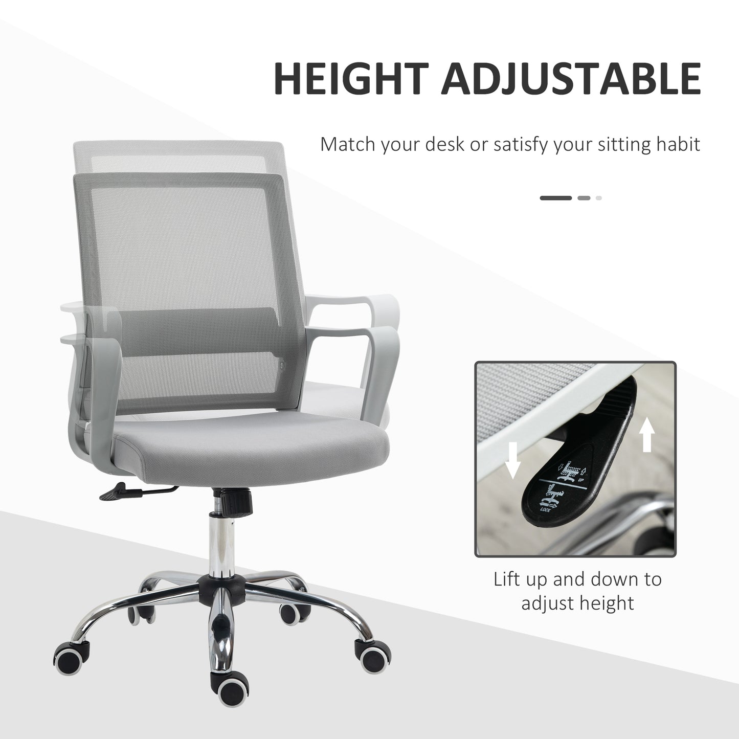 Image for Vinsetto Ergonomic Desk Chair Mesh Office Chair with Adjustable Height Armrest and 360° Swivel Castor Wheels Grey