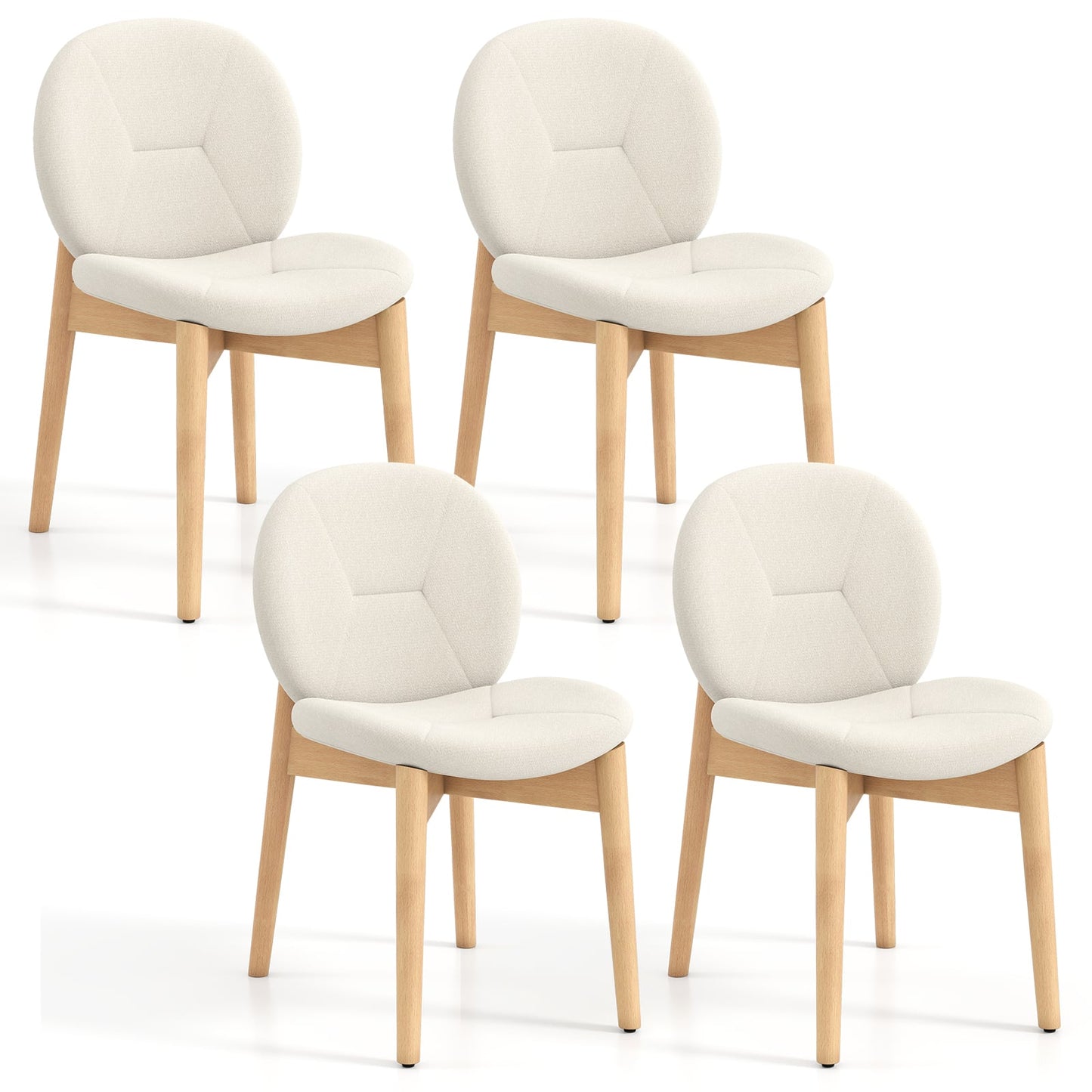 Wooden Dining Chairs Set of 4 Soft Boucle Upholstered Kitchen Chairs