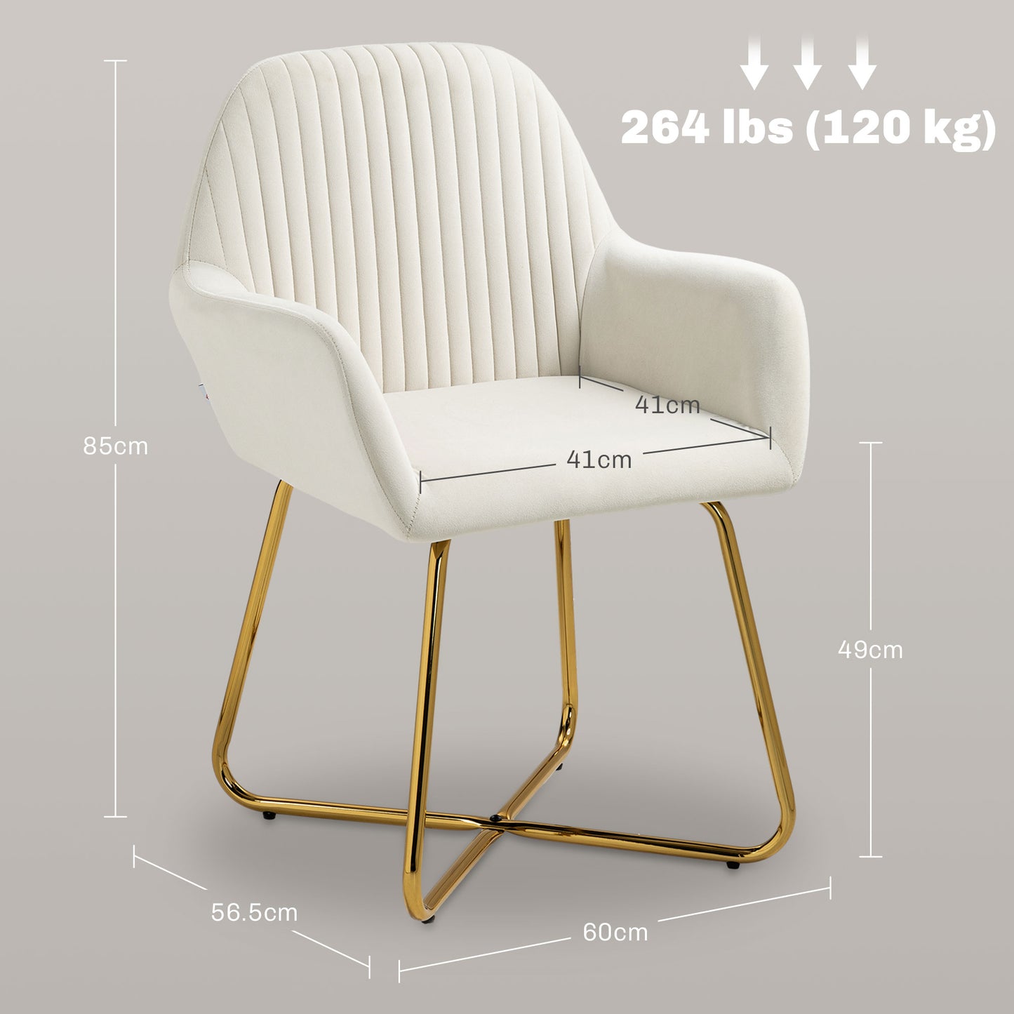 HOMCOM Modern Arm Chair Set of 2 Upholstered Accent Chair with Metal Base for Living Room - ChairwayUK