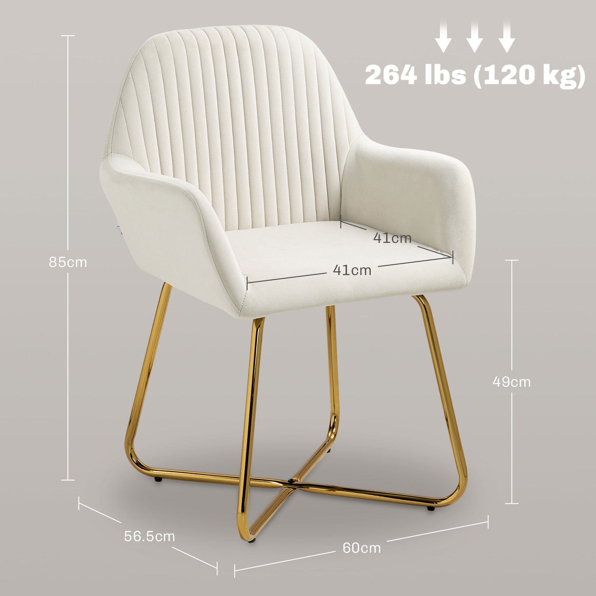 HOMCOM Modern Arm Chair Set of 2 Upholstered Accent Chair with Metal Base for Living Room - ChairwayUK
