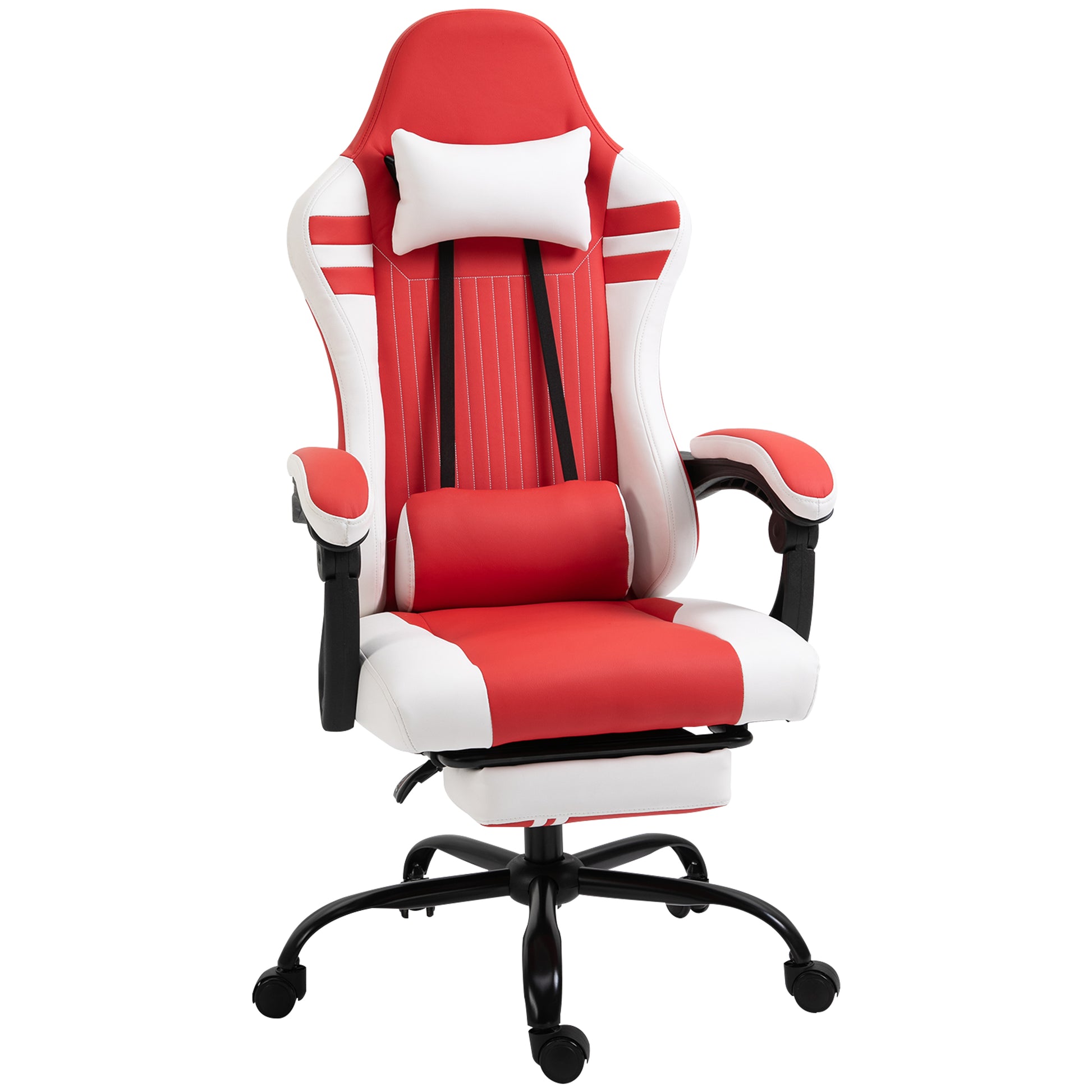 Image for Vinsetto PU Leather Gaming Chair w/ Headrest, Footrest, Wheels, Adjustable Height, Racing Gamer Recliner, Red White