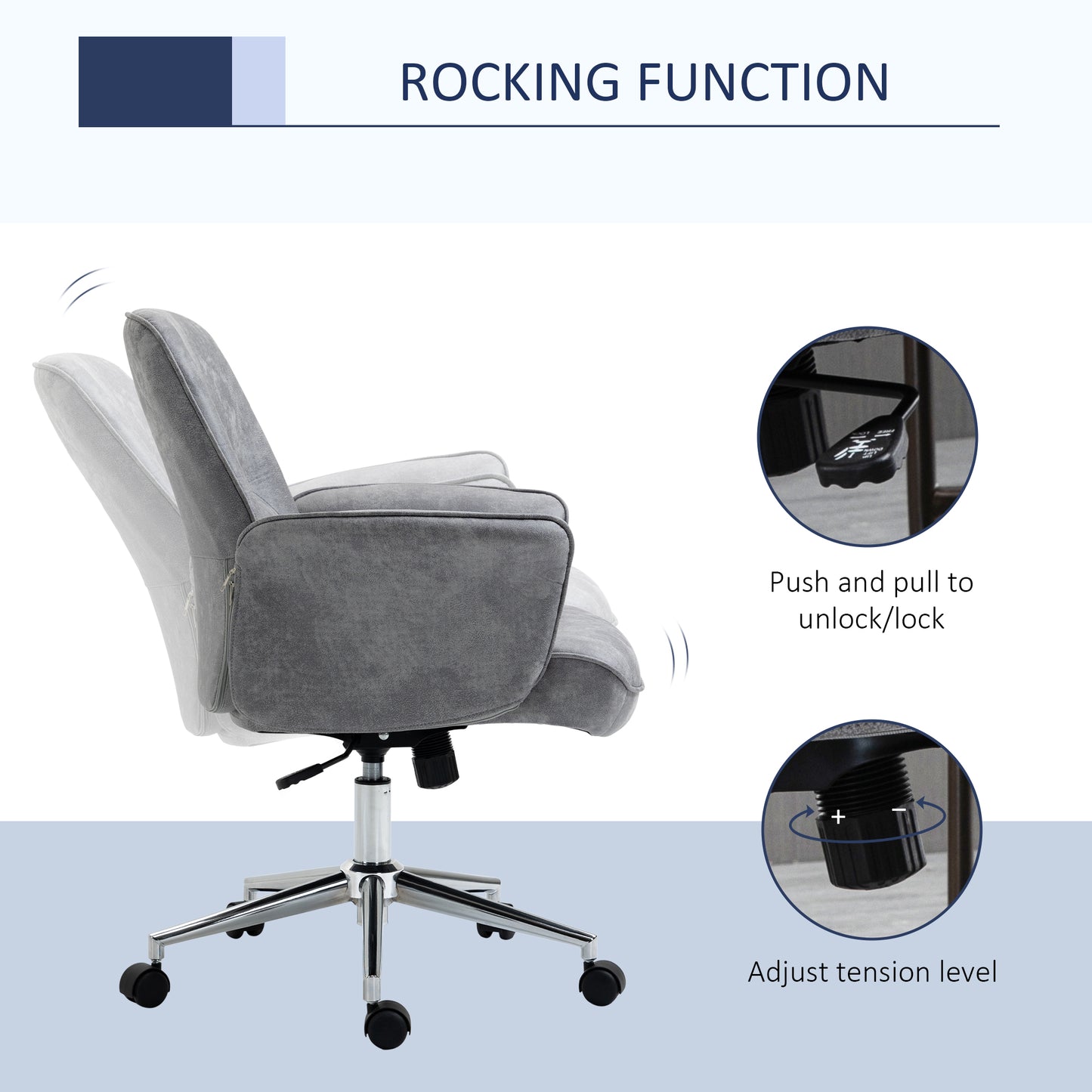 Image for Vinsetto Swivel Ergonomic Office Chair Mid Back Desk Chair for Home Study Bedroom, Light Grey