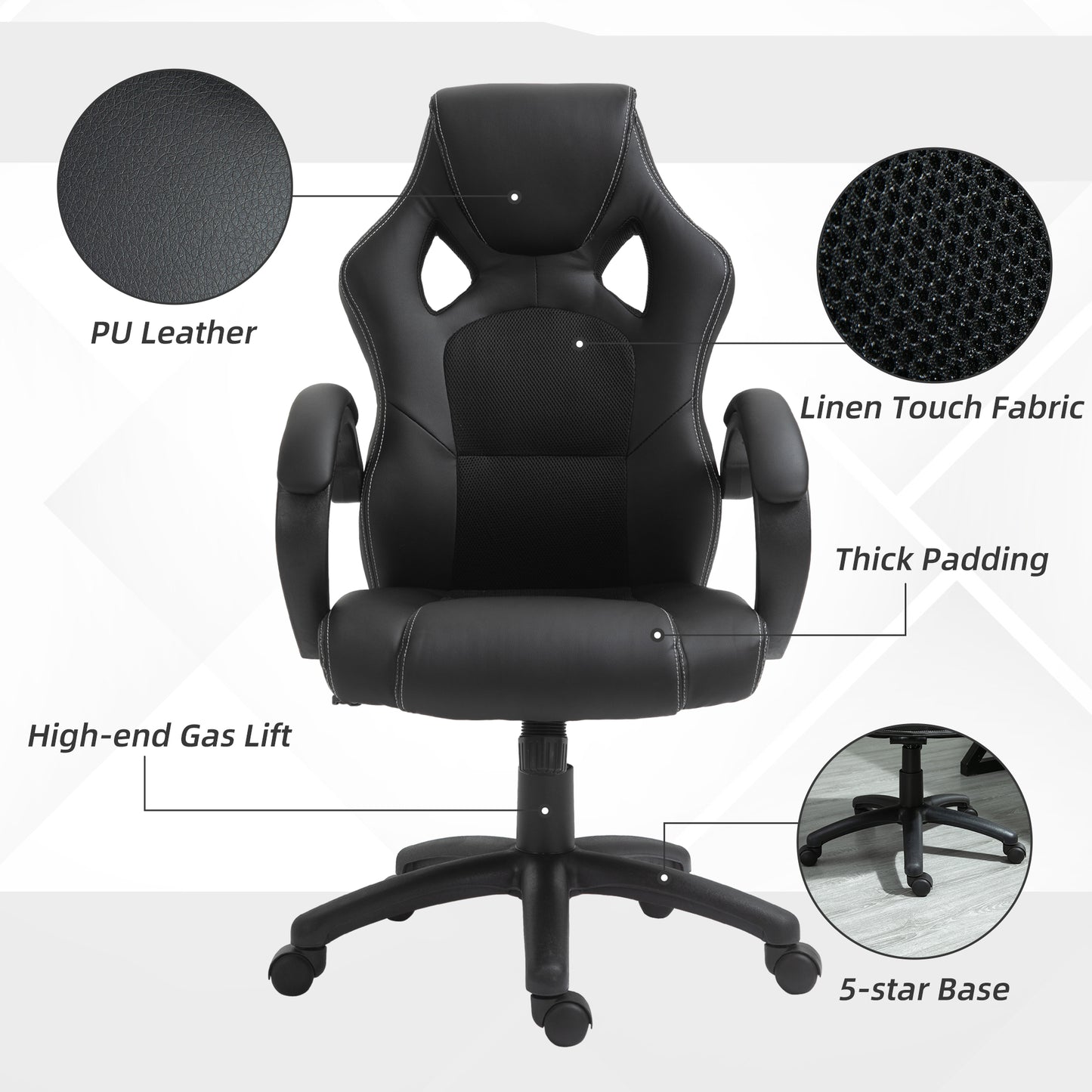 Image for Vinsetto Computer Chair Faux Leather High Back Home Office Chair, Swivel Chair w/ Wheels Armrests, Black