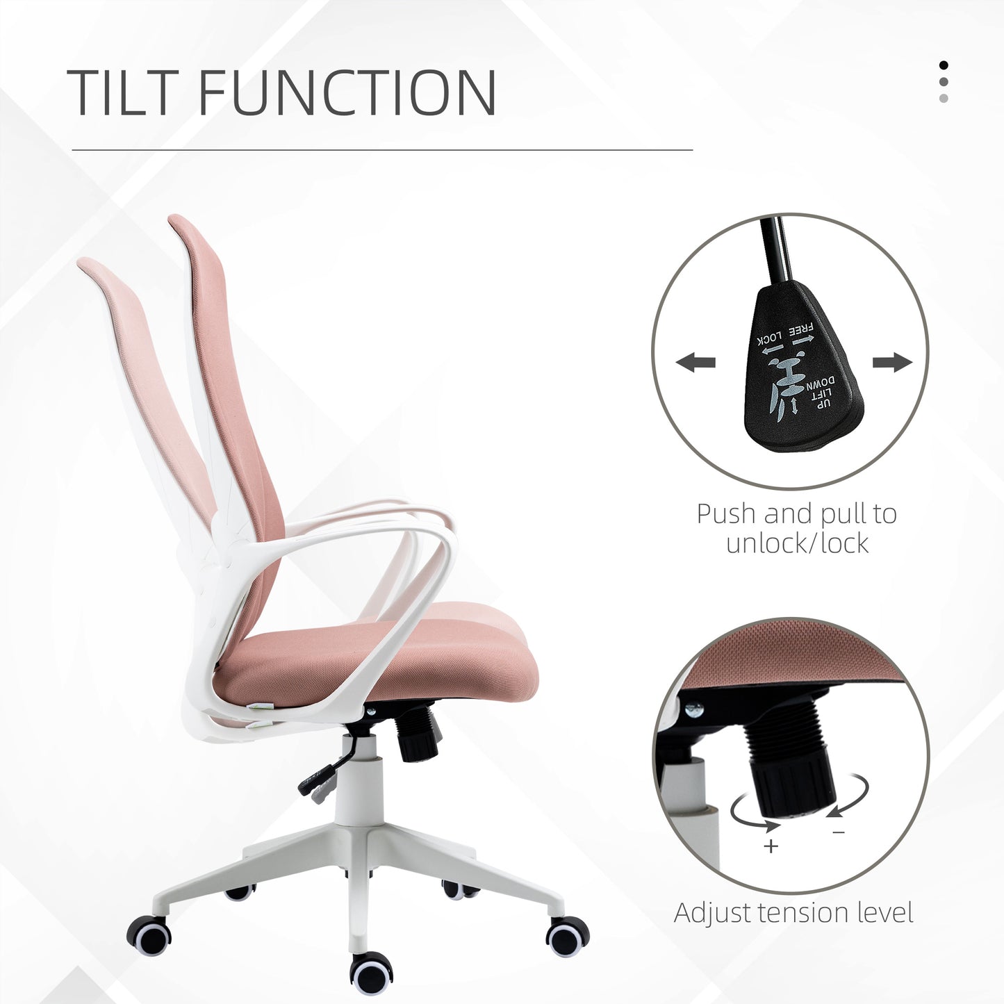 Image for Vinsetto High-Back Office Chair, Elastic Desk Chair with Armrests, Tilt Function, Adjustable Seat Height, Pink