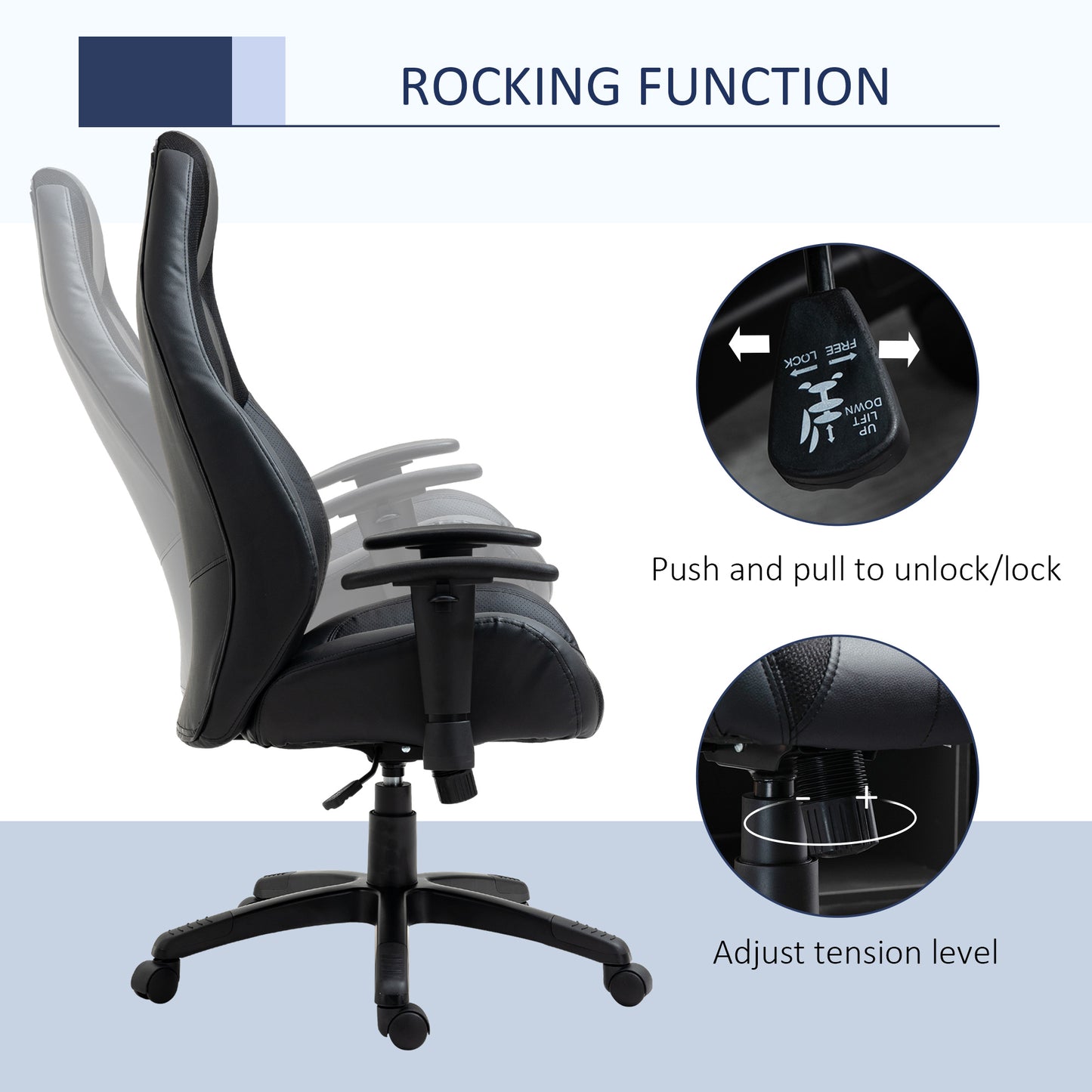 Image for Vinsetto High Back Executive Office Chair Mesh & Fuax Leather Gaming Gamer Chair with Swivel Wheels, Adjustable Height and Armrest, Black