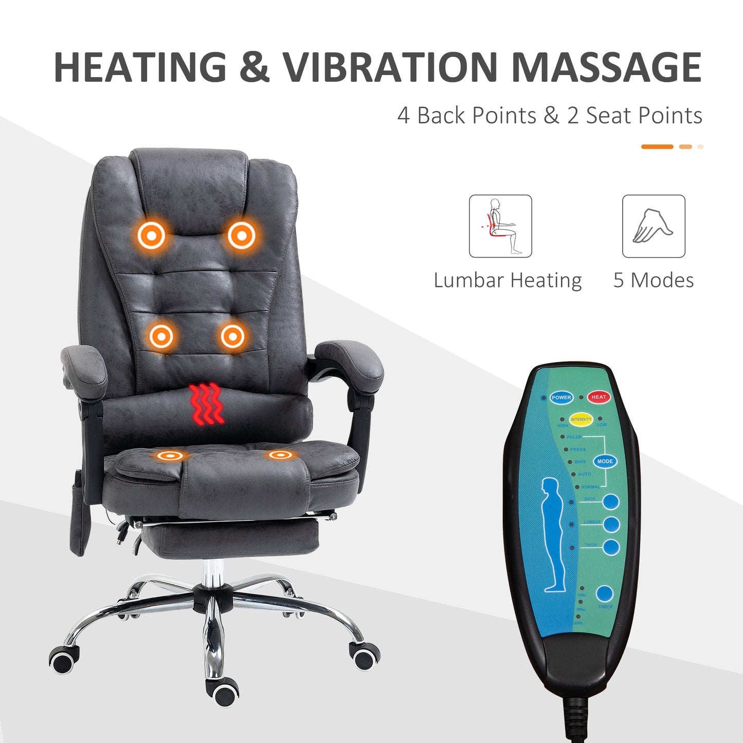 Image for Vinsetto Heated 6 Points Vibration Massage Executive Office Chair Adjustable Swivel Ergonomic High Back Desk Chair Recliner with Footrest Dark Grey