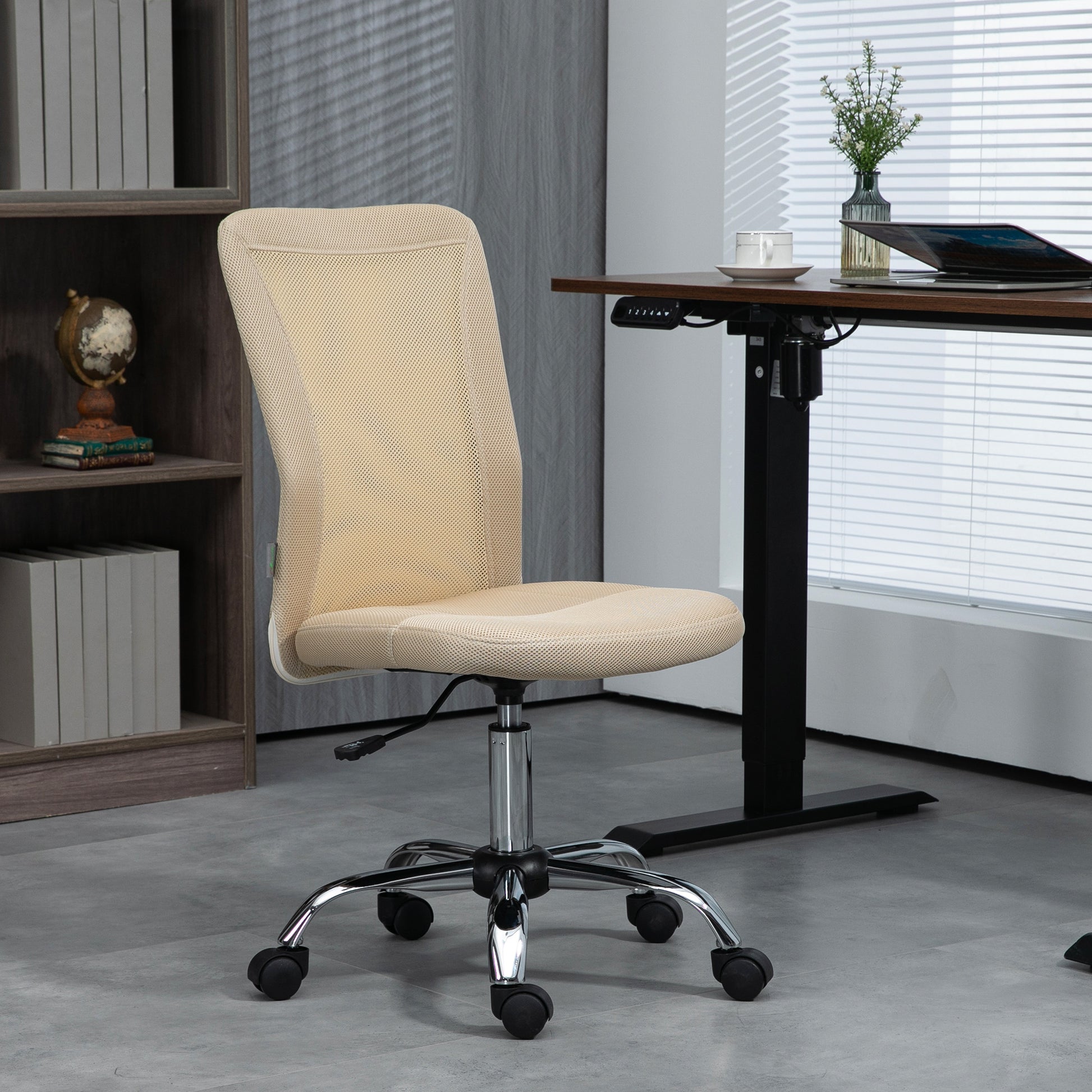 Image for Vinsetto Computer Desk Chair, Mesh Office Chair with Adjustable Height and Swivel Wheels, Armless Study Chair, Beige