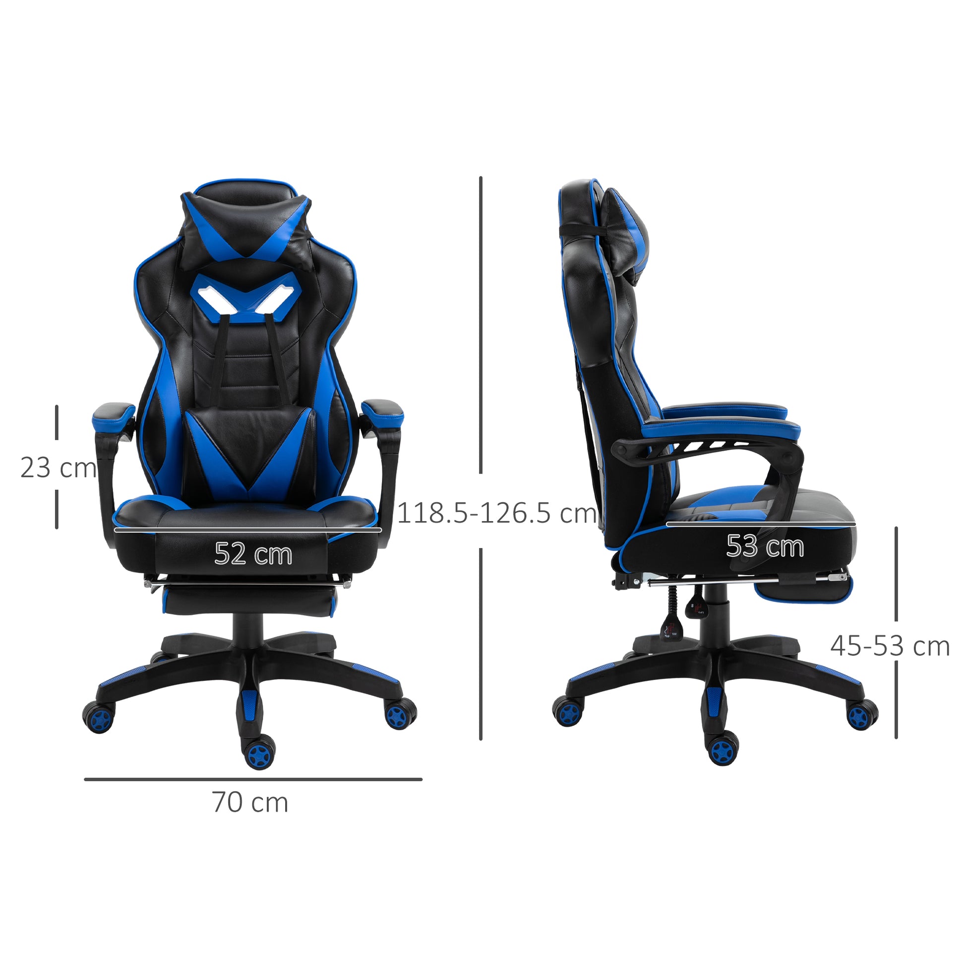 Image for Vinsetto Ergonomic Racing Gaming Chair Office Desk Chair Adjustable Height Recliner with Wheels, Headrest, Lumbar Support, Retractable Footrest Blue