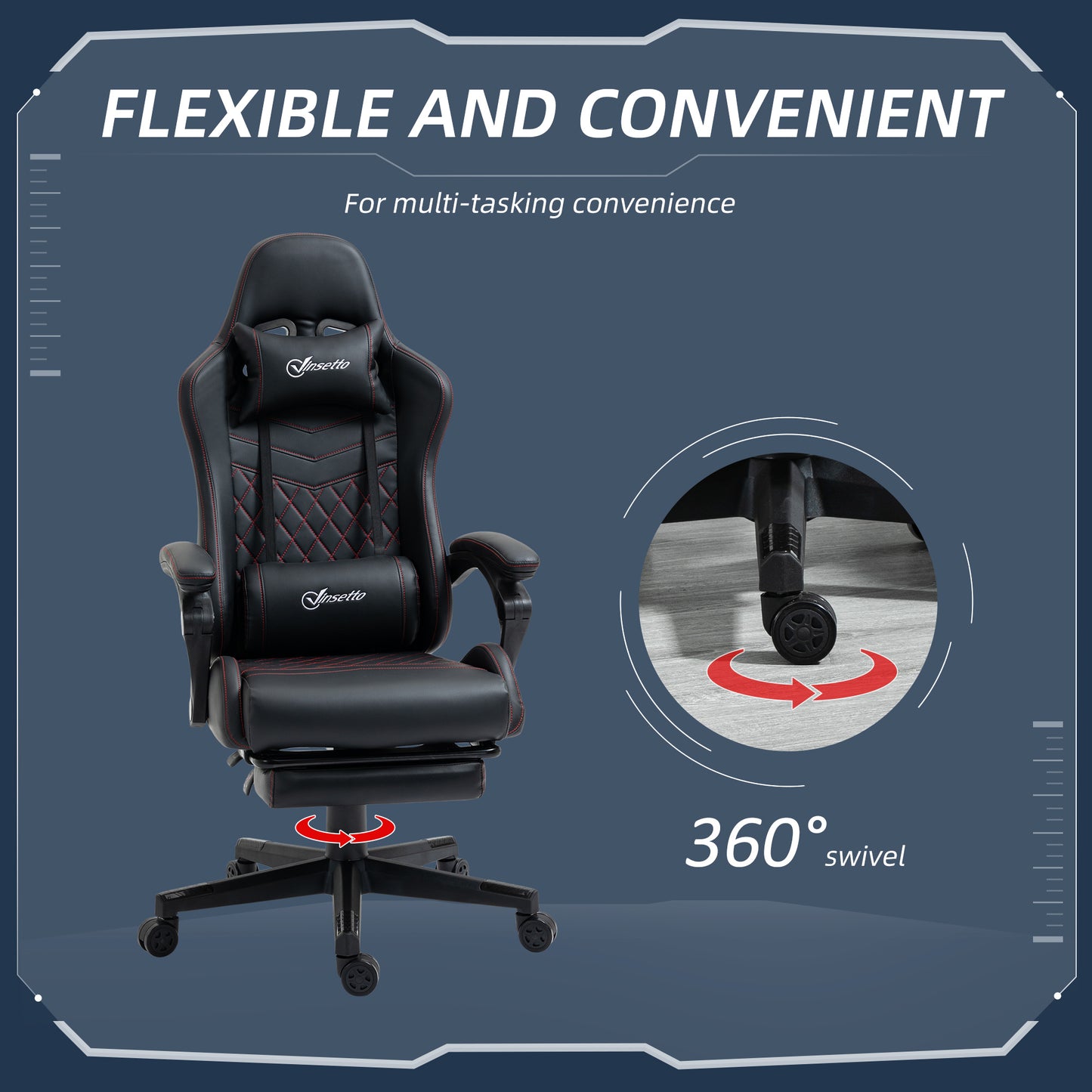 Image for Vinsetto Racing Gaming Chair with Swivel Wheel, Footrest, Faux Leather Recliner Gamer Desk for Home Office, Black