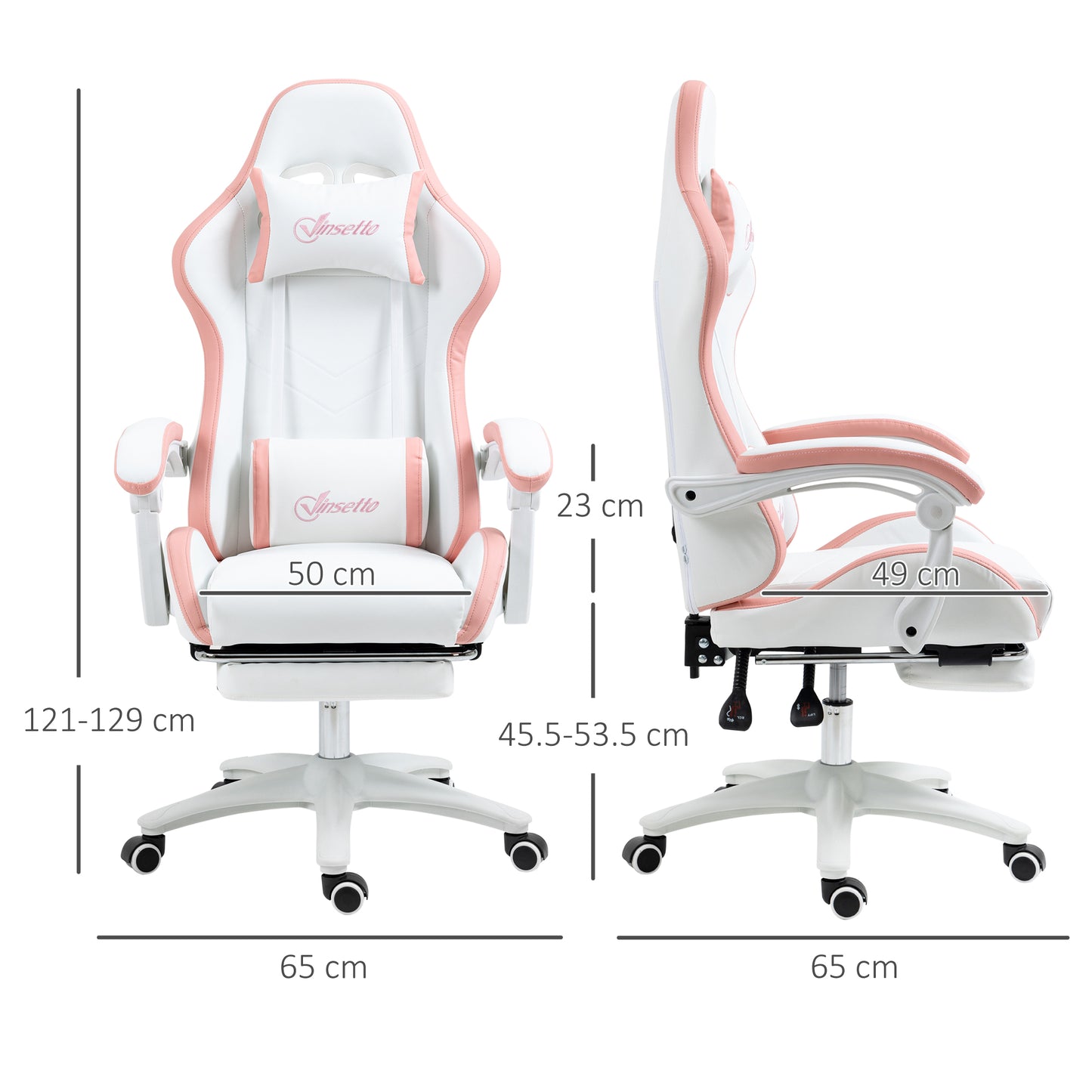 Image for Vinsetto Racing Gaming Chair, Reclining PU Leather Computer Chair with 360 Degree Swivel Seat, Footrest, Removable Headrest White and Pink