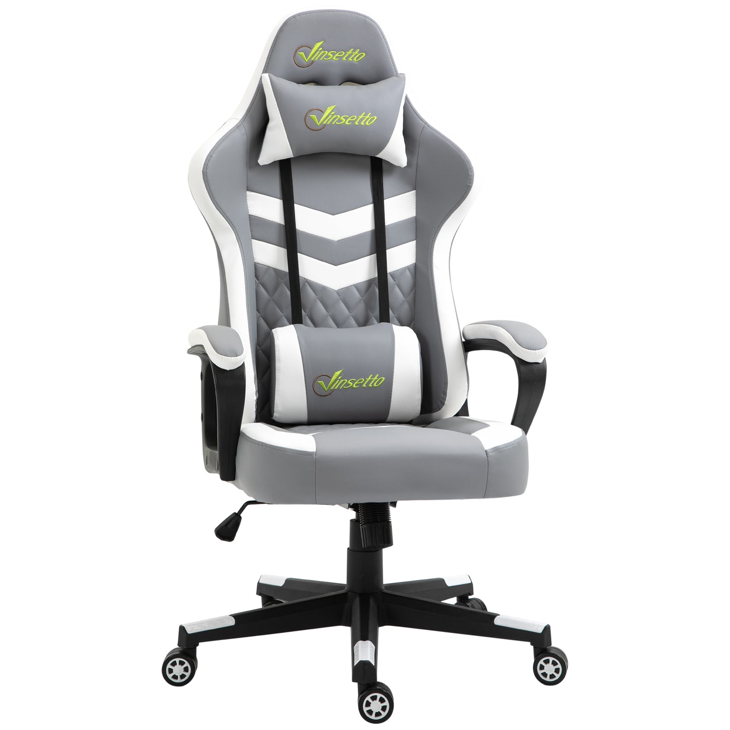 Image for Vinsetto Racing Gaming Chair with Lumbar Support, Headrest, Swivel Wheel, PVC Leather Gamer Desk Chair for Home Office, Grey White