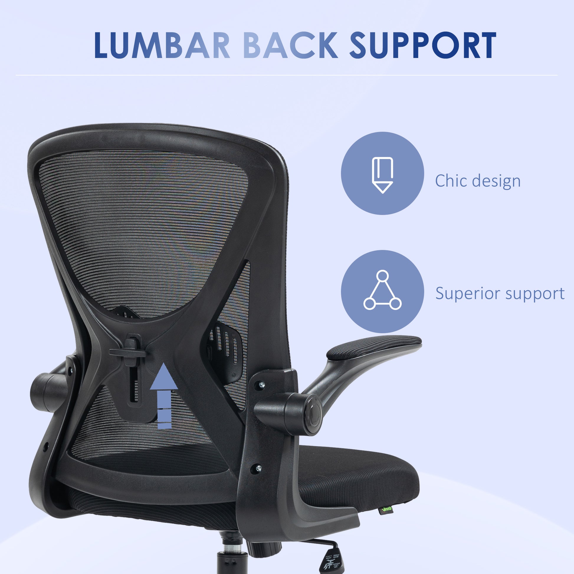 Image for Vinsetto Mesh Office Chair with Flip-up Armrests, Ergonomic Computer Desk Chair with Lumbar Support and Swivel Wheels, Black