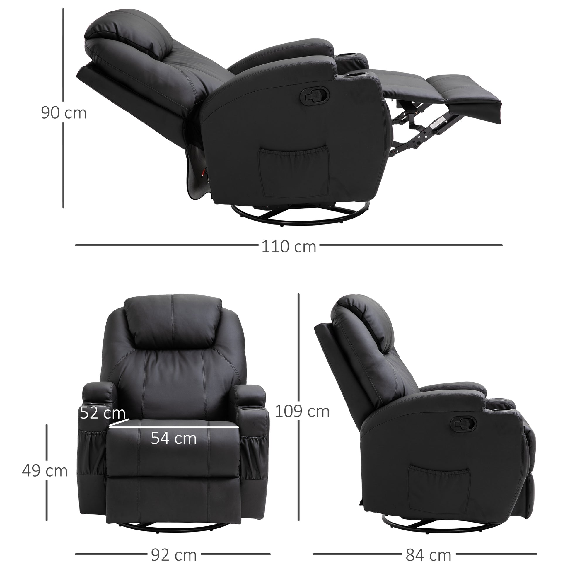 Image for HOMCOM Recliner Sofa Chair PU Leather Armchair Cinema Massage Chair Swivel Nursing Gaming Chair Black