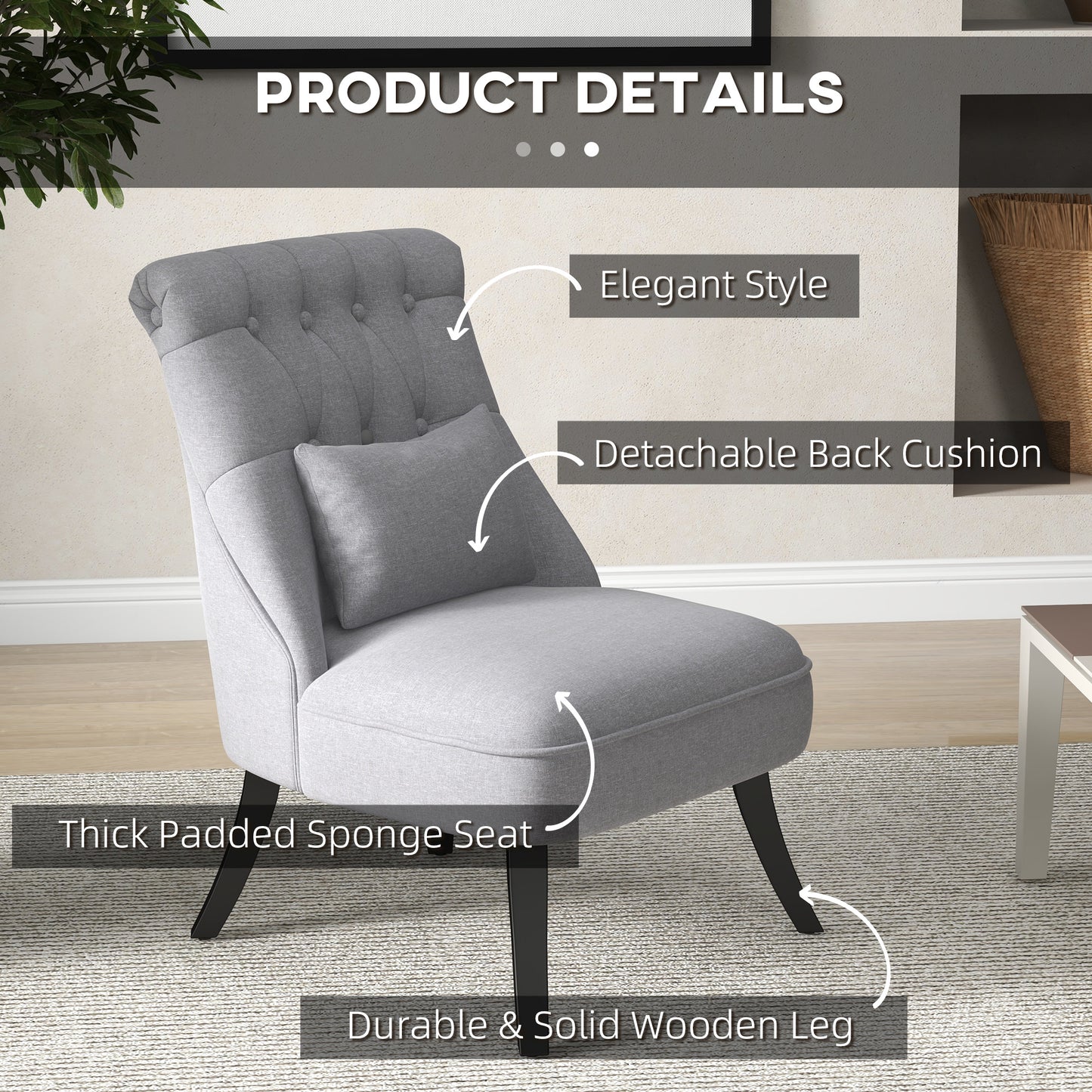 HOMCOM Tub Chair, Armless Single Sofa, Modern Button Tufted Armchair, Upholstered Linen Fabric Longue Accent Chair for Living Room, Bedroom, Set of 2 - ChairwayUK
