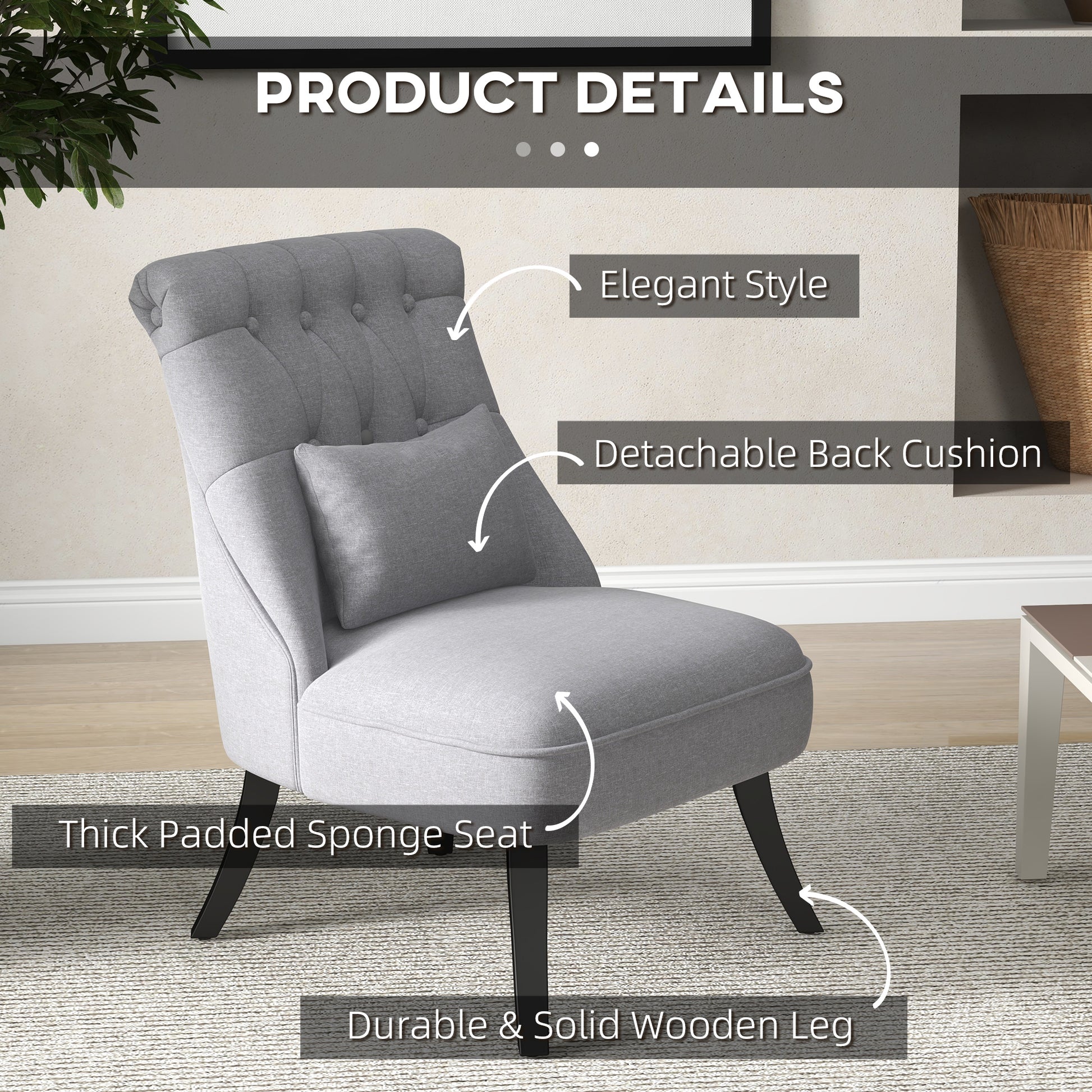 HOMCOM Tub Chair, Armless Single Sofa, Modern Button Tufted Armchair, Upholstered Linen Fabric Longue Accent Chair for Living Room, Bedroom, Set of 2 - ChairwayUK
