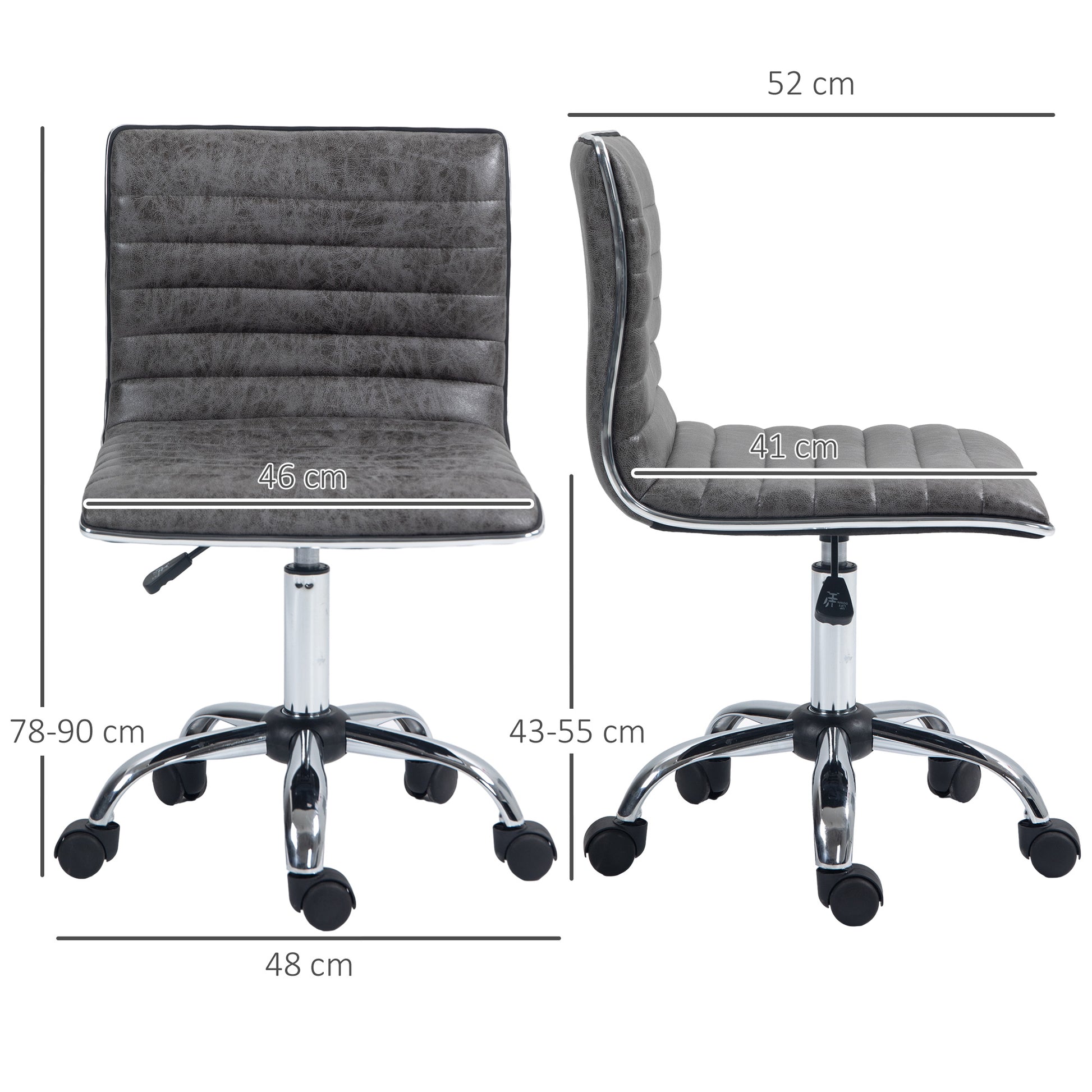 Image for Vinsetto Adjustable Swivel Office Chair with Armless Mid-Back in Microfibre Cloth and Chrome Base - Grey