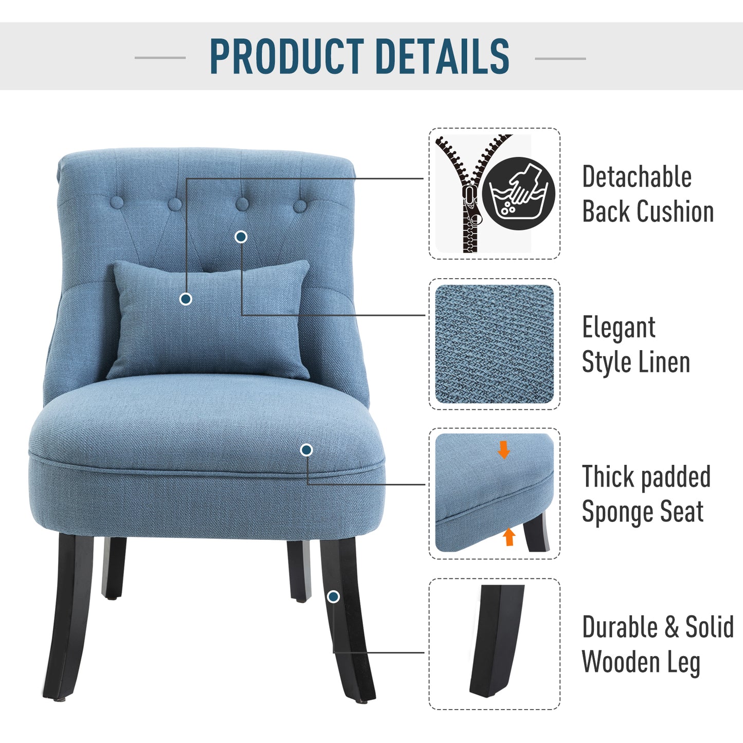 HOMCOM Tub Chair, Armless Single Sofa, Modern Button Tufted Armchair, Upholstered Linen Fabric Longue Accent Chair for Living Room, Bedroom, Set of 2 - ChairwayUK