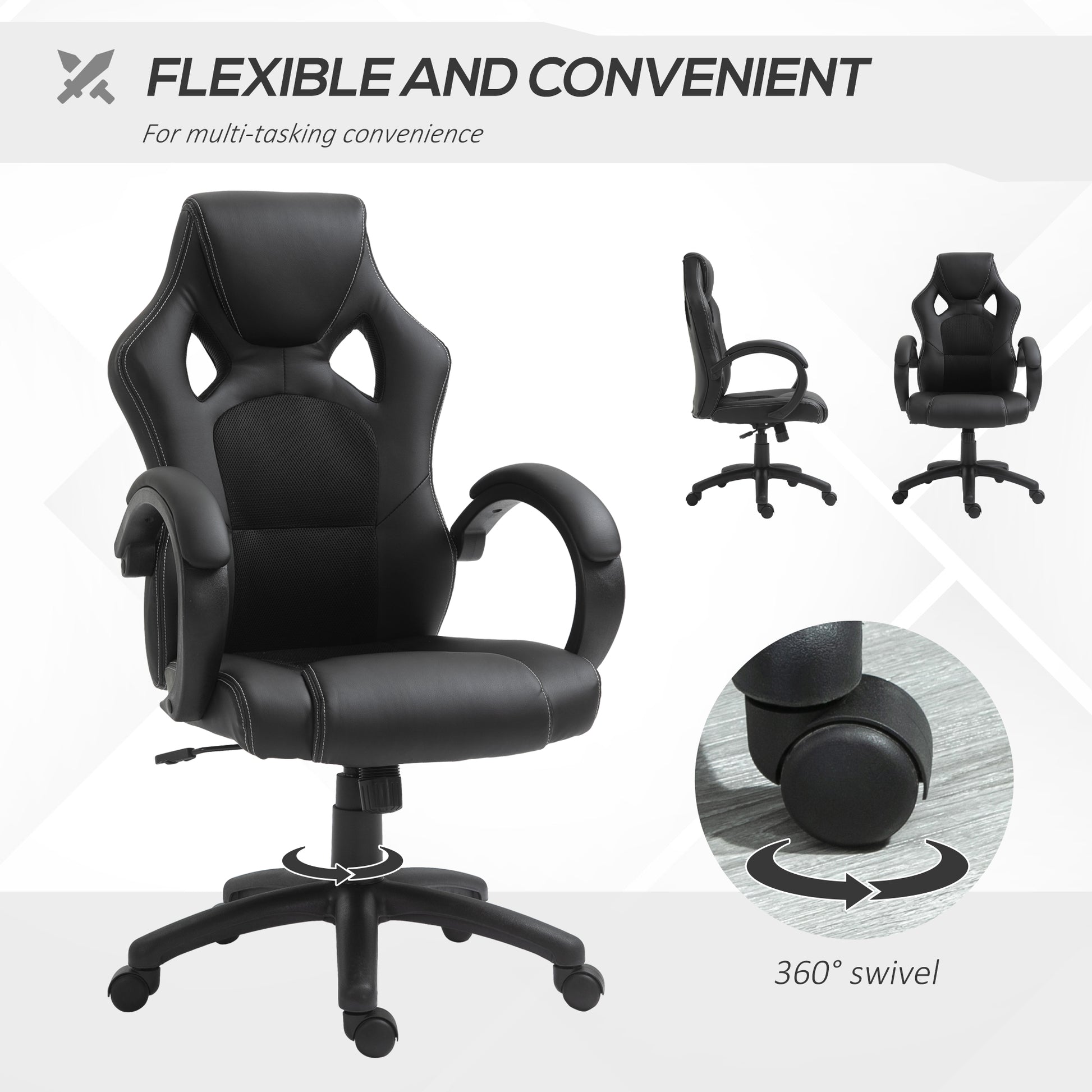 Image for Vinsetto Computer Chair Faux Leather High Back Home Office Chair, Swivel Chair w/ Wheels Armrests, Black