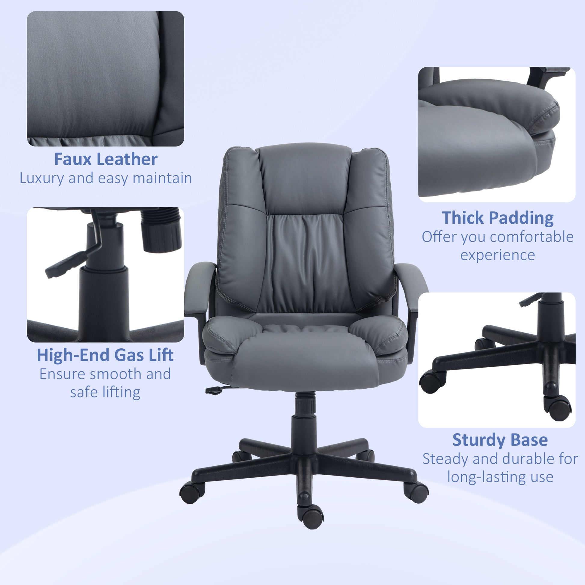 Image for Vinsetto Office Chair, Faux Leather Computer Desk Chair, Mid Back Executive Chair with Adjustable Height and Swivel Rolling Wheels