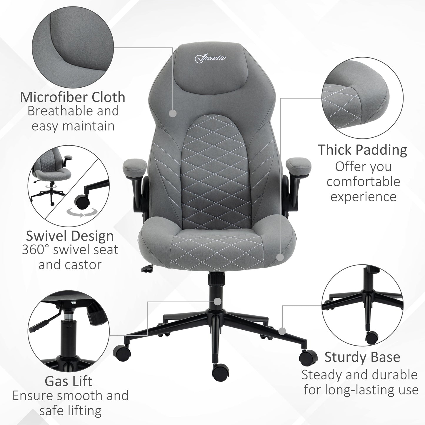 Image for Vinsetto Home Office Desk Chair, Computer Chair with Flip Up Armrests, Swivel Seat and Tilt Function, Light Grey