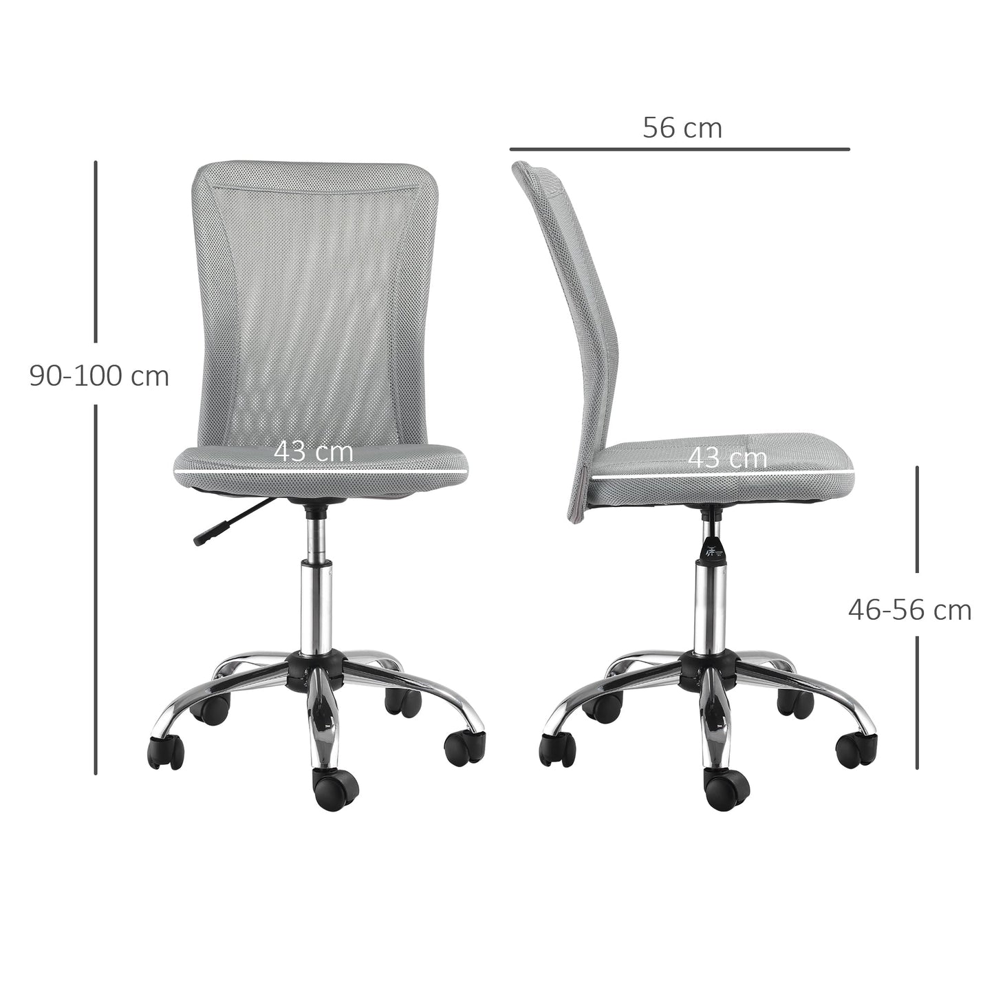 Vinsetto Computer Desk Chair, Mesh Office Chair with Adjustable Height and Swivel Wheels, Armless Study Chair