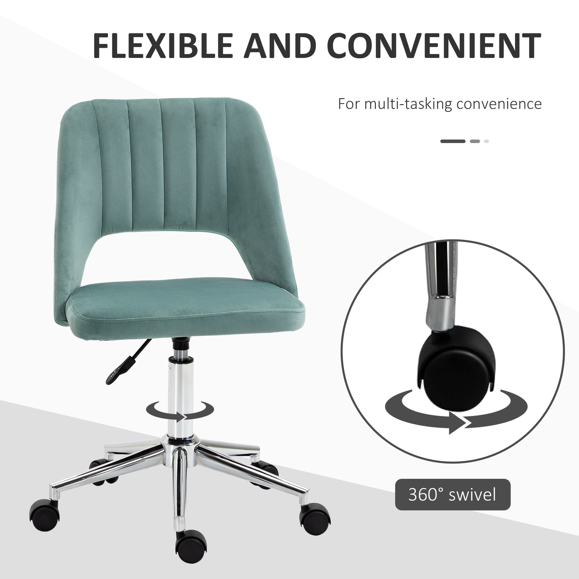 Image for Vinsetto Mid Back Office Chair Velvet Fabric Swivel Scallop Shape Computer Desk Chair for Home Study Bedroom Green