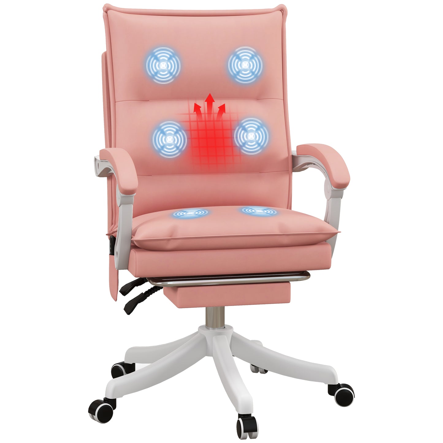 Image for Vinsetto Vibration Massage Office Chair with Heat, Faux Leather Computer Chair with Footrest, Armrest, Reclining Back, Double-tier Padding, Pink