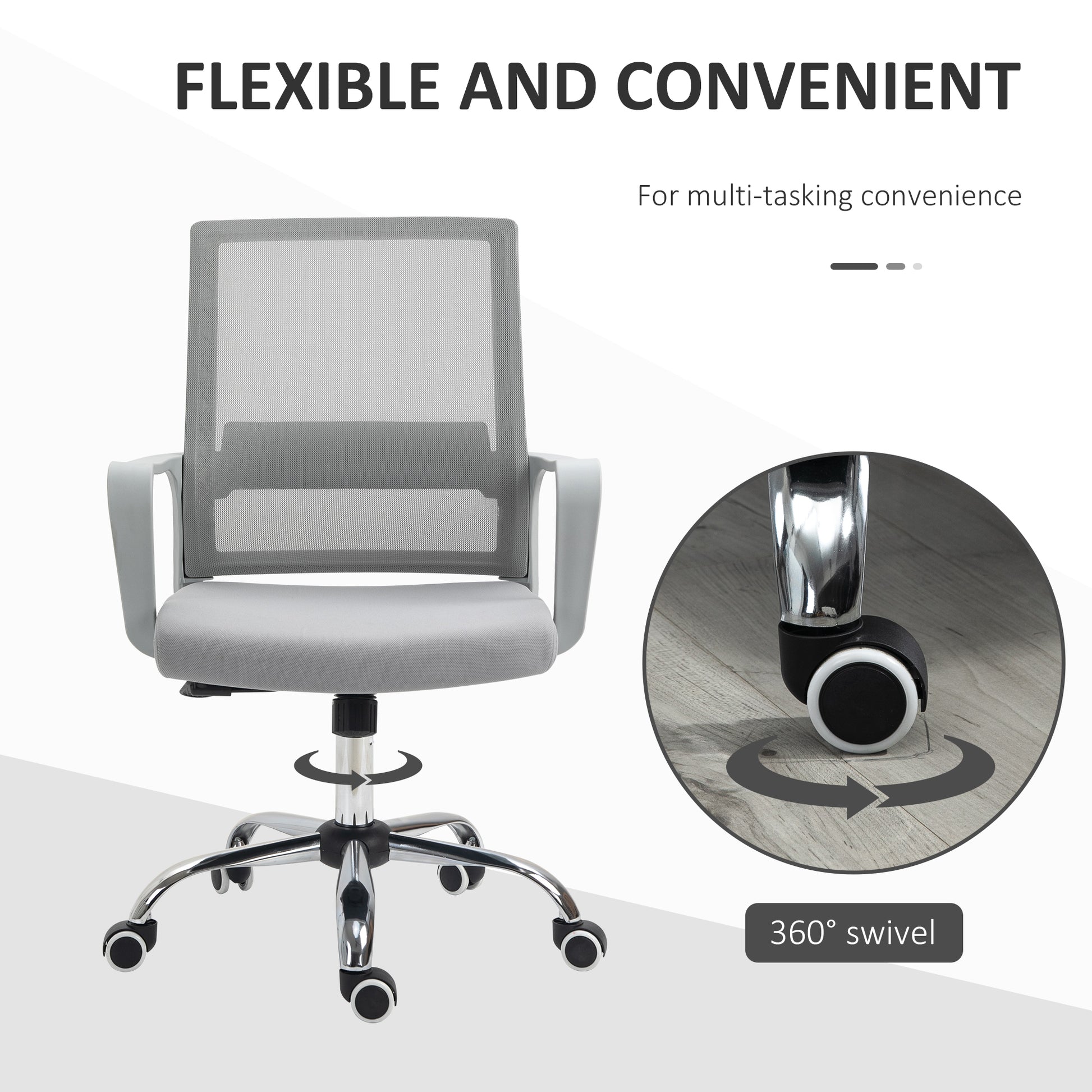 Image for Vinsetto Ergonomic Desk Chair Mesh Office Chair with Adjustable Height Armrest and 360° Swivel Castor Wheels Grey