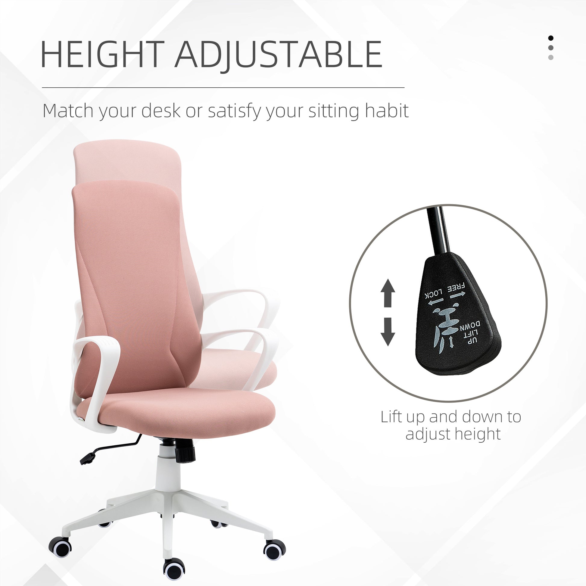 Image for Vinsetto High-Back Office Chair, Elastic Desk Chair with Armrests, Tilt Function, Adjustable Seat Height, Pink