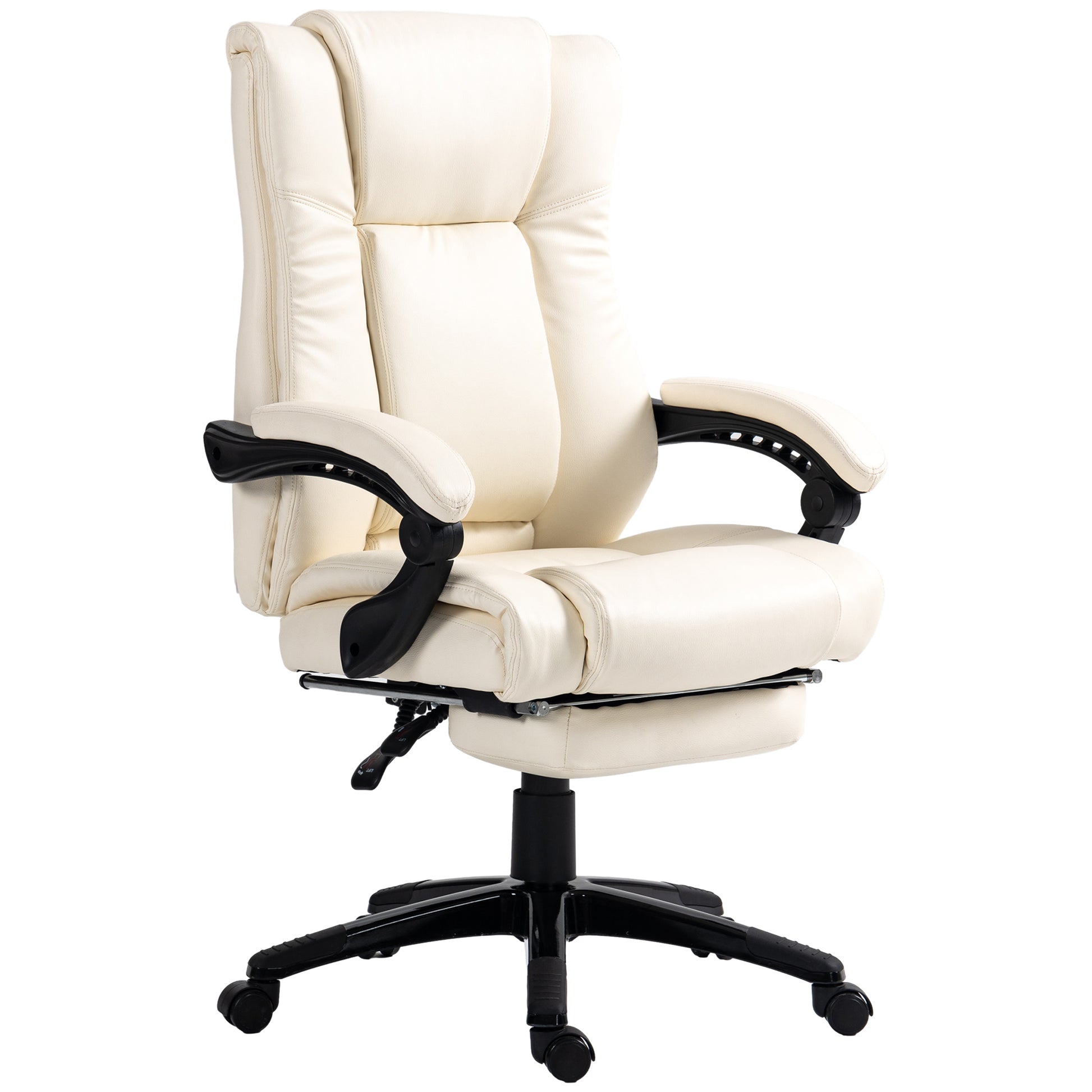 Image for Vinsetto PU Leather Office Chair, Swivel Computer Chair with Footrest, Wheels, Adjustable Height, Cream White