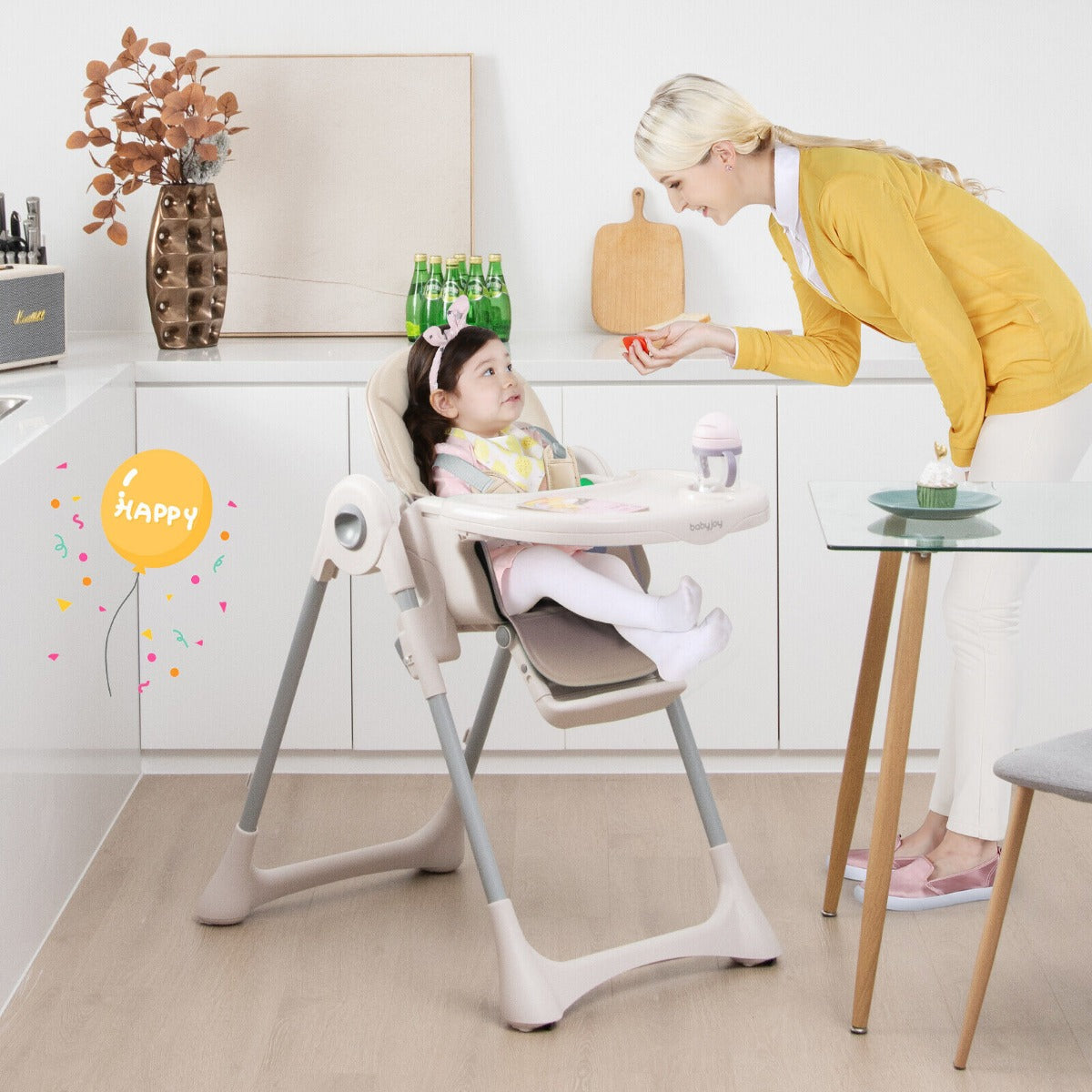 Foldable Convertible Baby High Chair with Adjustable Height and Removable Tray