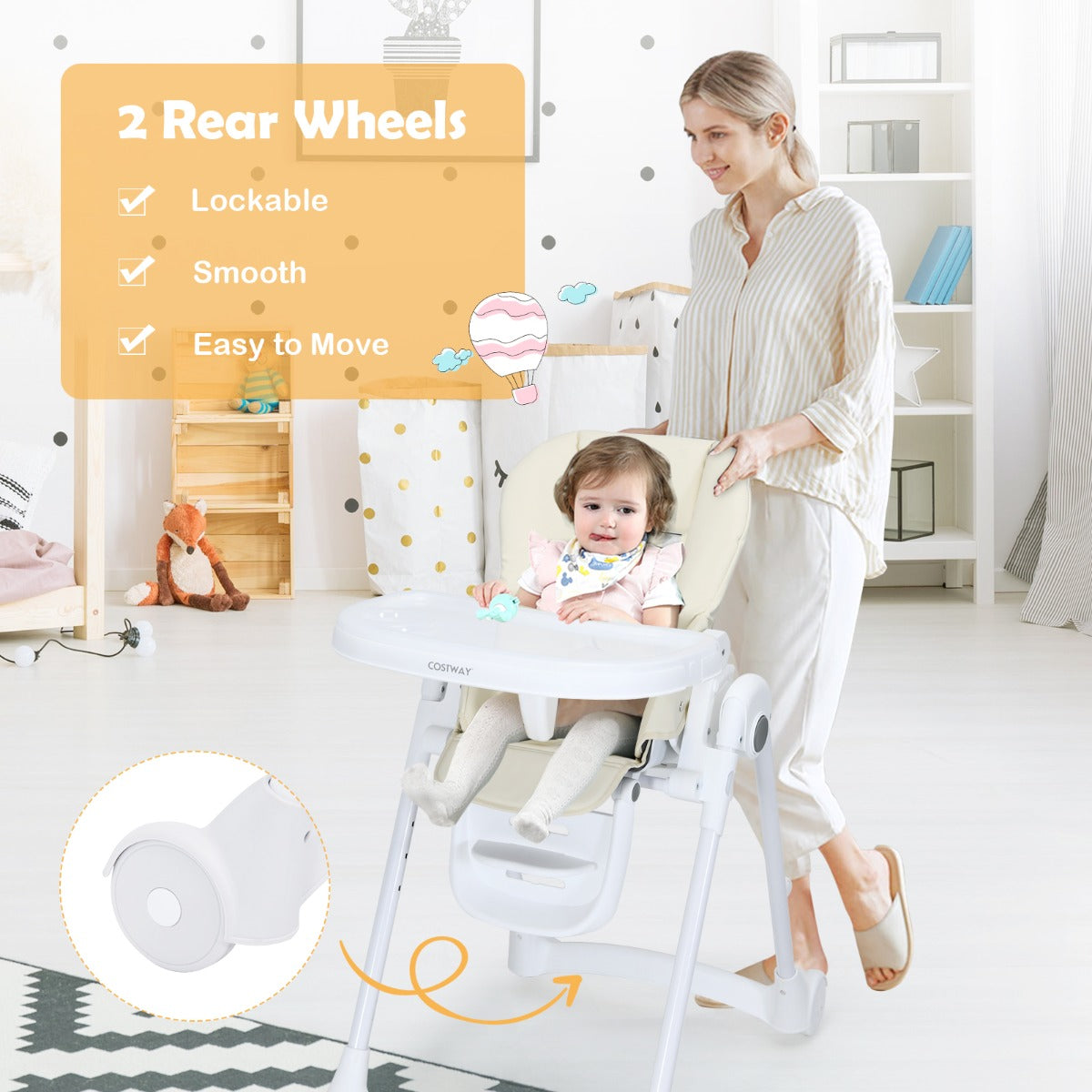 Height Adjustable Folding Highchair for Baby Toddler-Grey