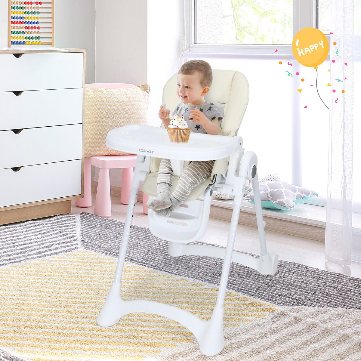 Height Adjustable Folding Highchair for Baby Toddler-Grey