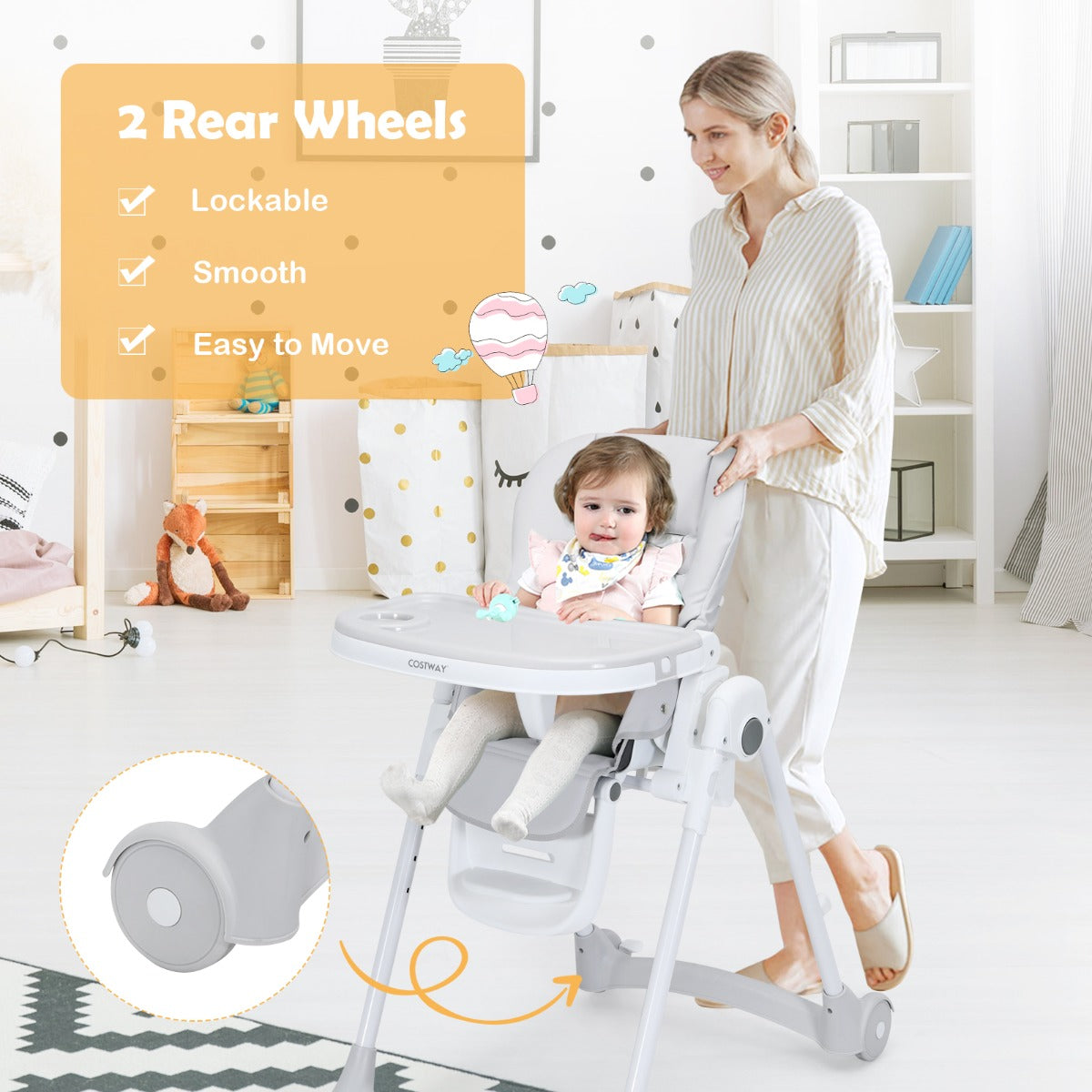 Height Adjustable Folding Highchair for Baby Toddler-Grey