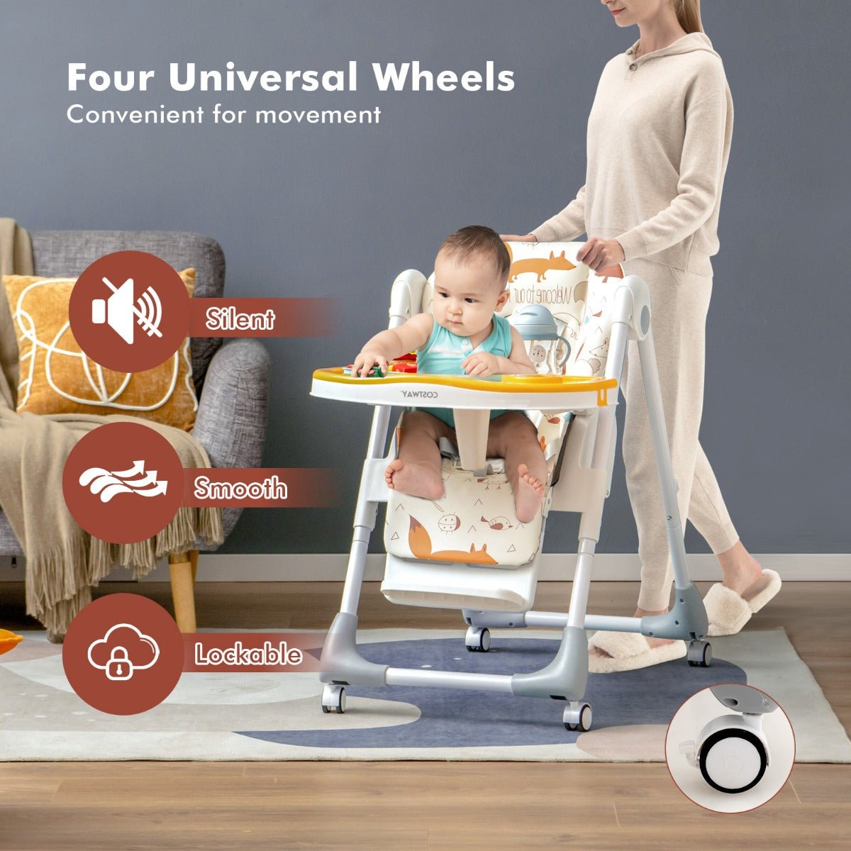 Adjustable Cartoon Patterned Baby High Chair with 3 Recline Positions - ChairwayUKBaby ChairAD10008Adjustable Cartoon Patterned Baby High Chair with 3 Recline Positions