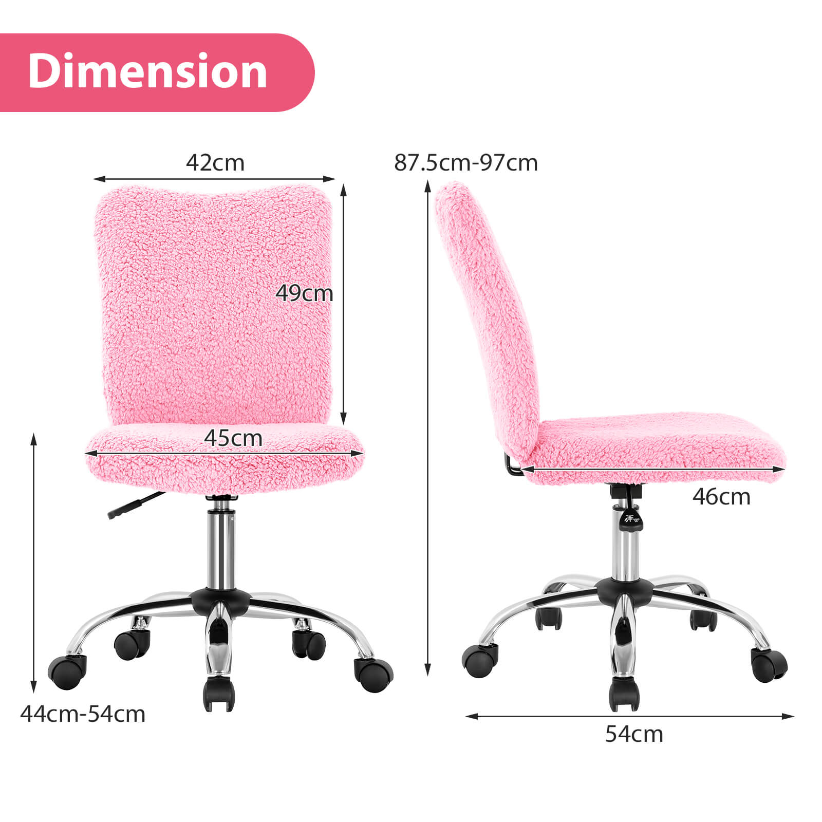 Adjustable Faux Fur Swivel Armless Office Chair with Chrome Base - Grey - ChairwayUKHome Office ChairCB10226GRAdjustable Faux Fur Swivel Armless Office Chair with Chrome Base - Pink - ChairwayUKHome Office ChairCB10226PKFaux Fur Armless Chair - Armless Office Chair | Chairway