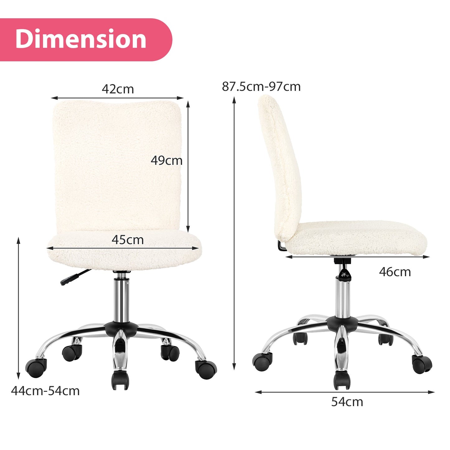 Adjustable Faux Fur Swivel Armless Office Chair with Chrome Base - Grey - ChairwayUKHome Office ChairCB10226GRAdjustable Faux Fur Swivel Armless Office Chair with Chrome Base - White - ChairwayUKHome Office ChairCB10226WHImage for CB10226WHArmless Office Chair - Desk Chair Uk | Chairway