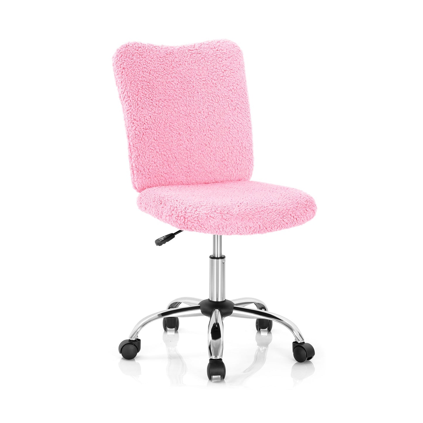 Adjustable Faux Fur Swivel Armless Office Chair with Chrome Base - Pink - ChairwayUKHome Office ChairCB10226PKFaux Fur Armless Chair - Armless Office Chair | Chairway