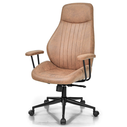 Adjustable Suede Fabric Ergonomic Office Chair with Reclining Backrest - Brown - ChairwayUKHome Office ChairCB10136BNBest Ergonomic Office Chair