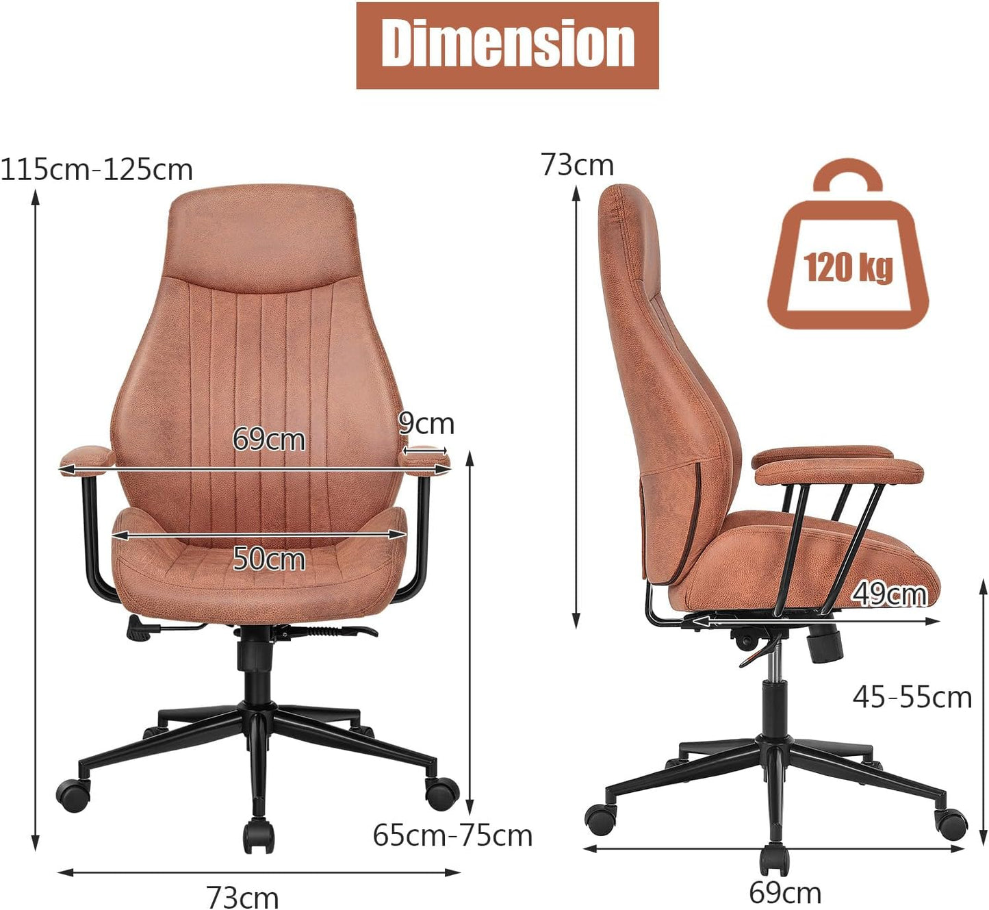 Adjustable Suede Fabric Ergonomic Office Chair with Reclining Backrest - Reddish Brown - ChairwayUKHome Office ChairCB10136REErgonomic Office Chair - Home Office Chair | ChairwayUK
