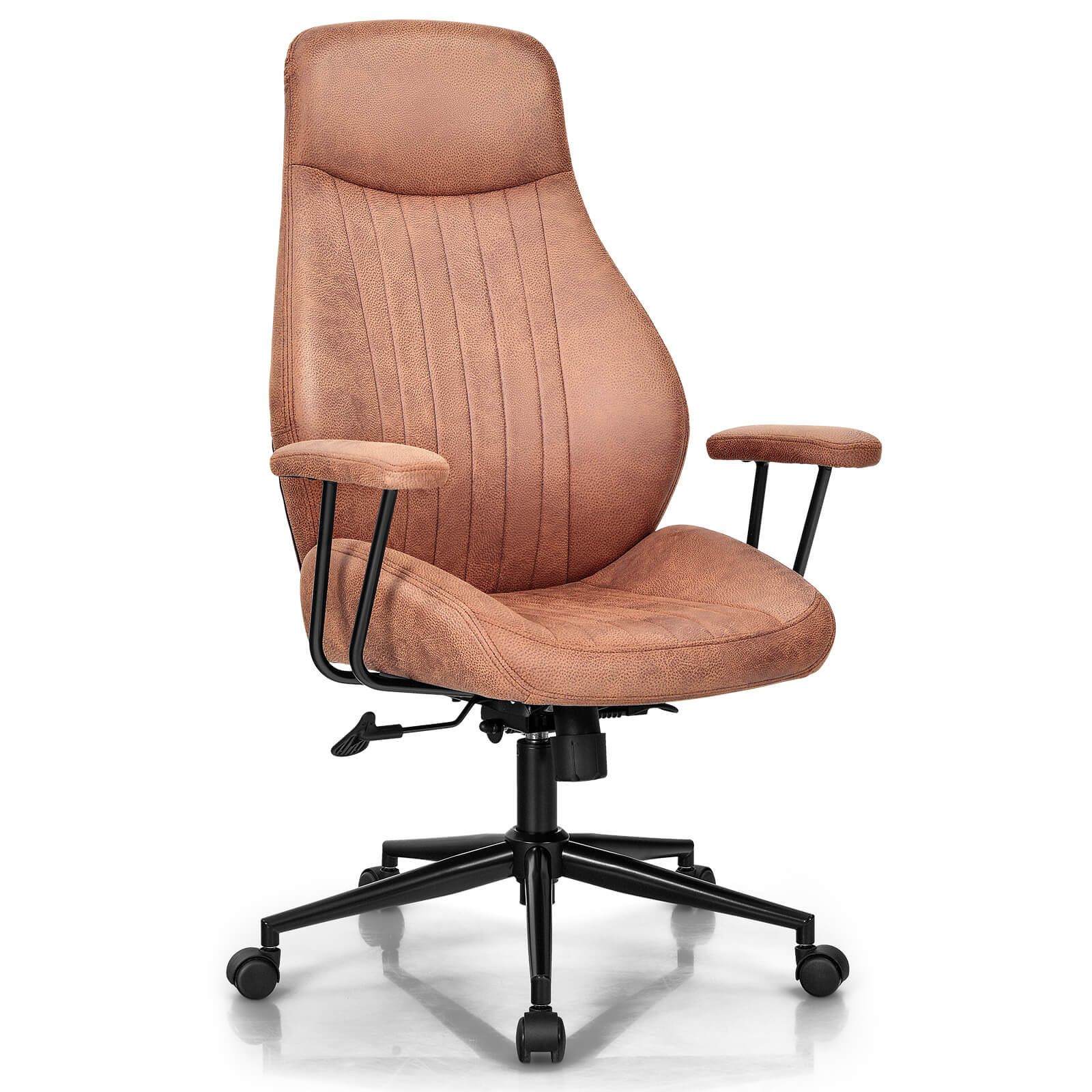 Adjustable Suede Fabric Ergonomic Office Chair with Reclining Backrest - Reddish Brown - ChairwayUKHome Office ChairCB10136REErgonomic Office Chair - Home Office Chair | ChairwayUK