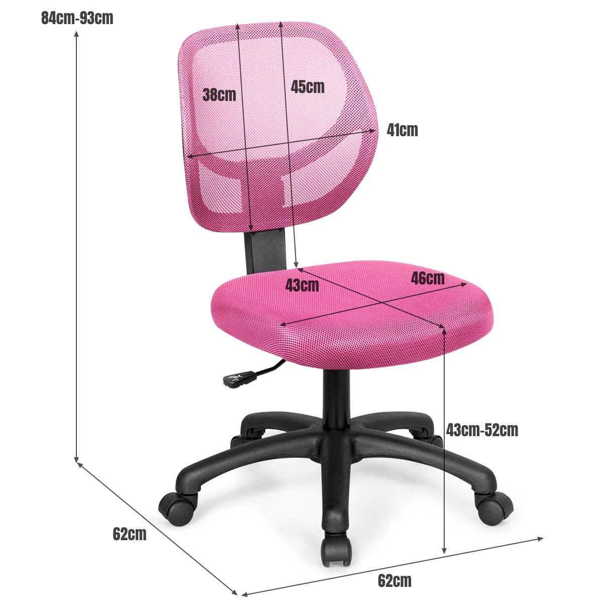 Adjustable Swivel Kids Office Chair with Lumbar Support - Pink - ChairwayUKHome Office ChairHW63008PIPink Office Chair UK